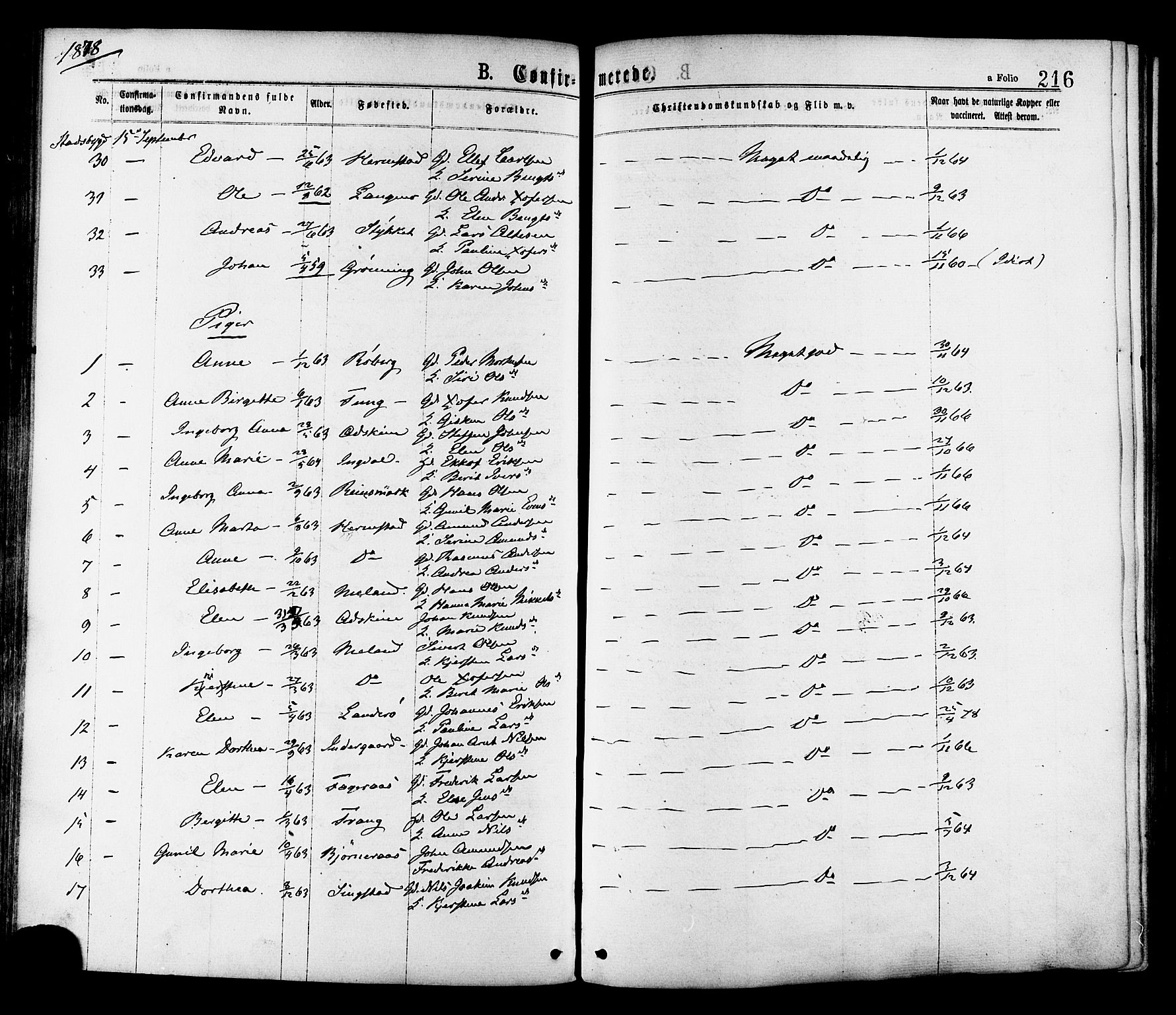 Ministerialprotokoller, klokkerbøker og fødselsregistre - Sør-Trøndelag, SAT/A-1456/646/L0613: Parish register (official) no. 646A11, 1870-1884, p. 216