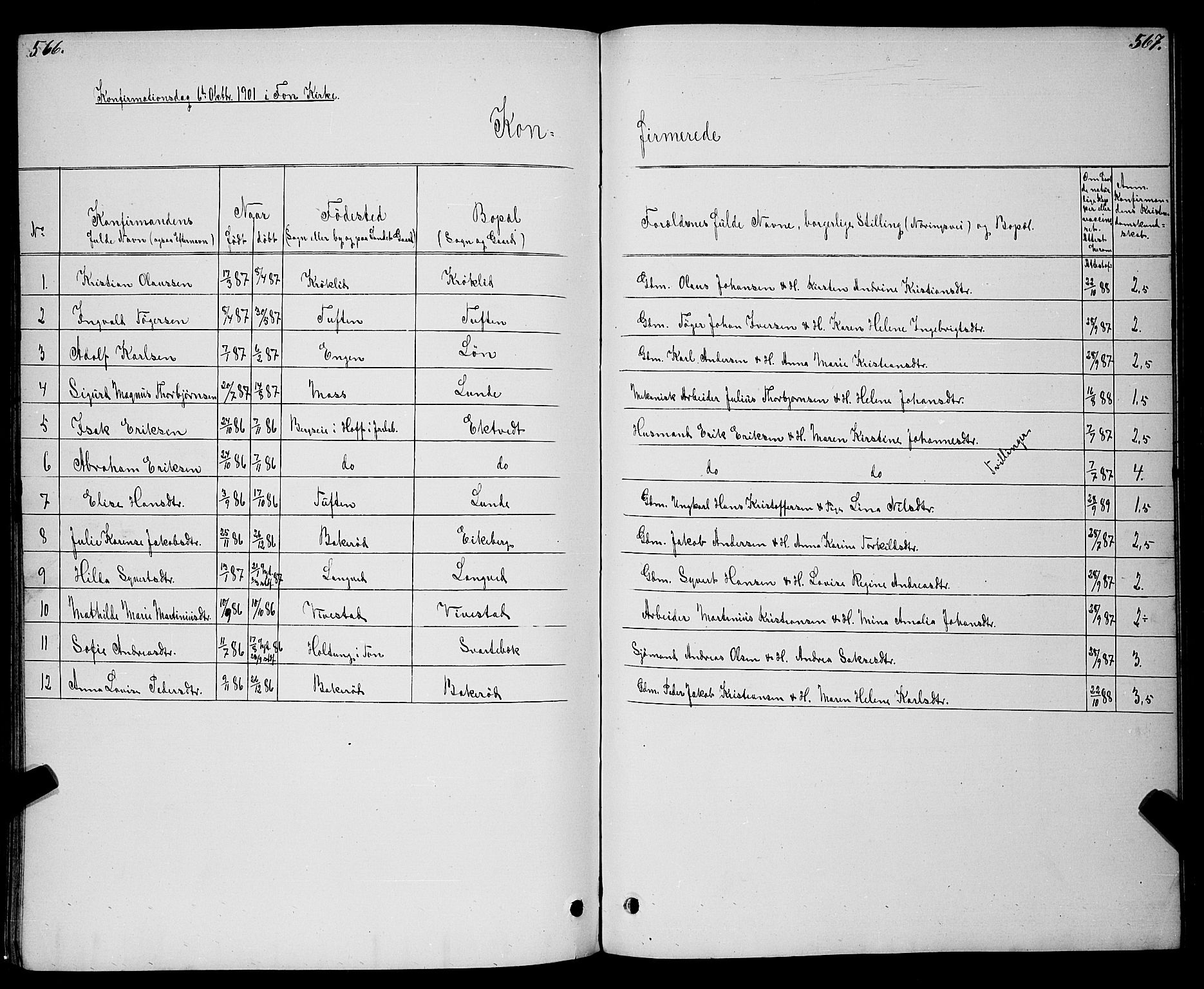 Ramnes kirkebøker, SAKO/A-314/G/Gc/L0001: Parish register (copy) no. III 1, 1869-1903, p. 566-567