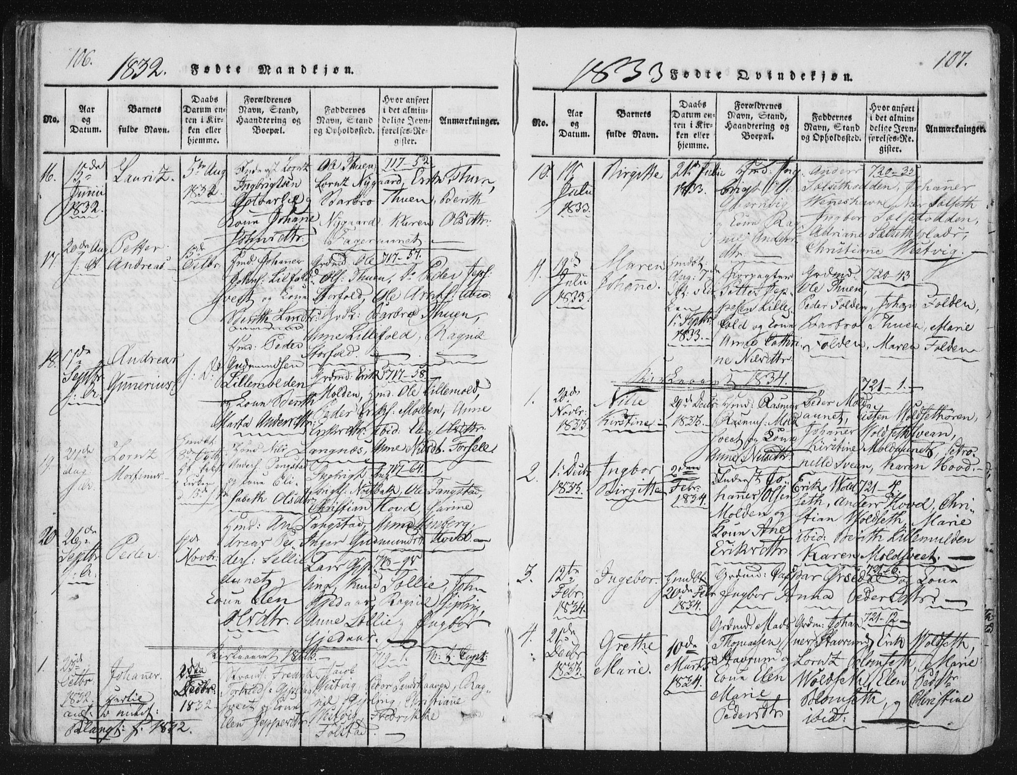 Ministerialprotokoller, klokkerbøker og fødselsregistre - Nord-Trøndelag, SAT/A-1458/744/L0417: Parish register (official) no. 744A01, 1817-1842, p. 106-107