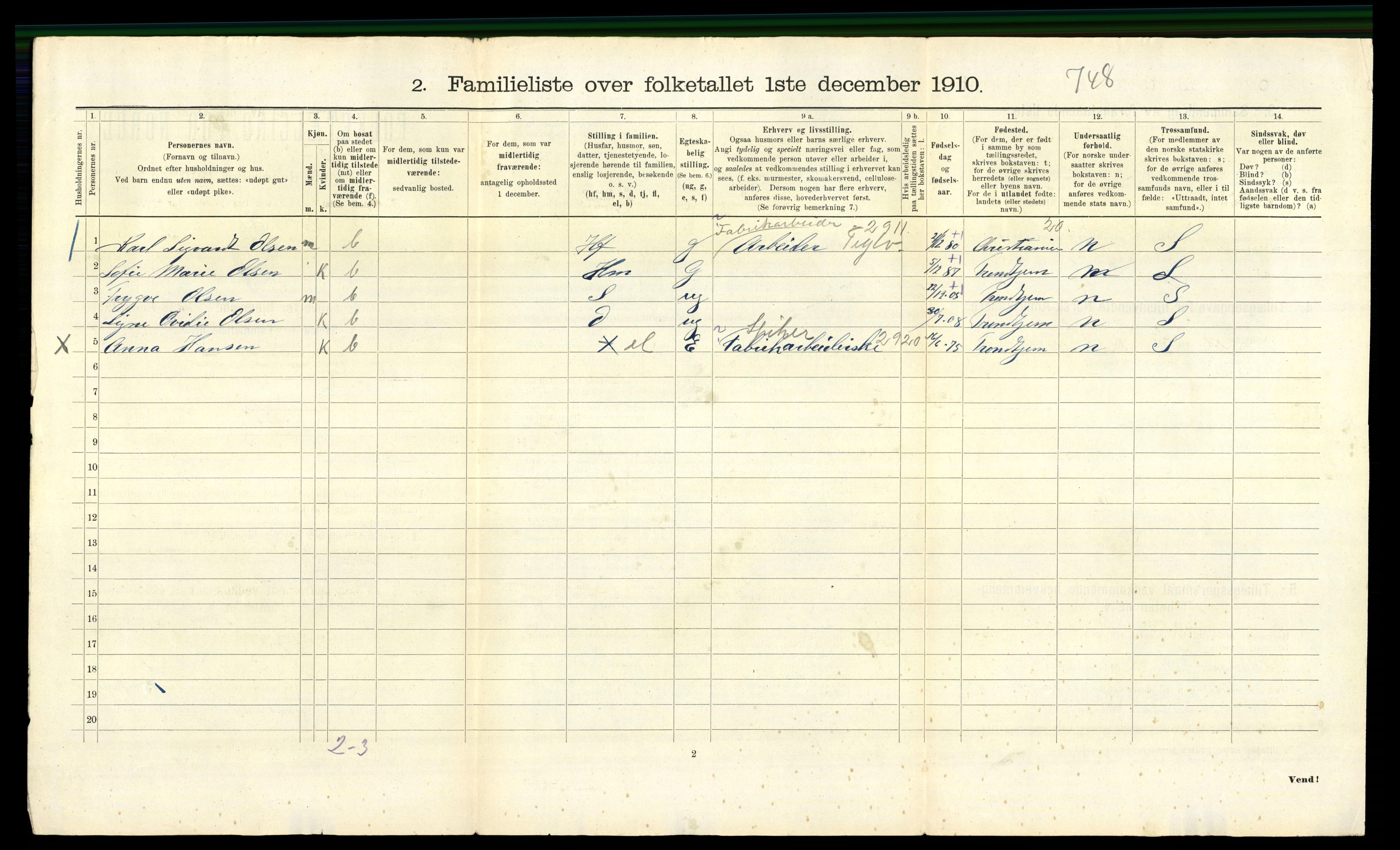 RA, 1910 census for Trondheim, 1910, p. 13254