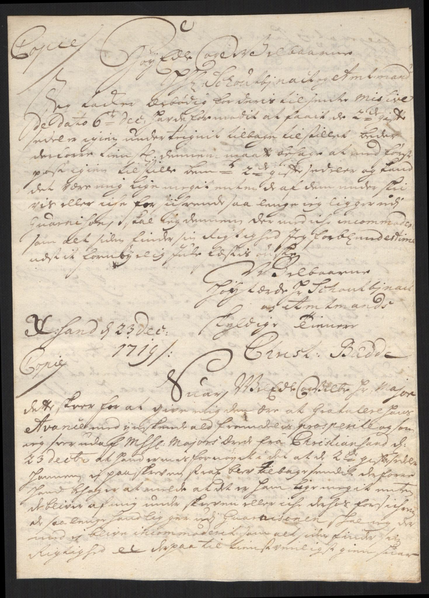 Kommanderende general (KG I) med Det norske krigsdirektorium, AV/RA-EA-5419/D/L0060: Stattholderens, stiftamtmenns og amtmenns brev, 1720-1730, p. 18