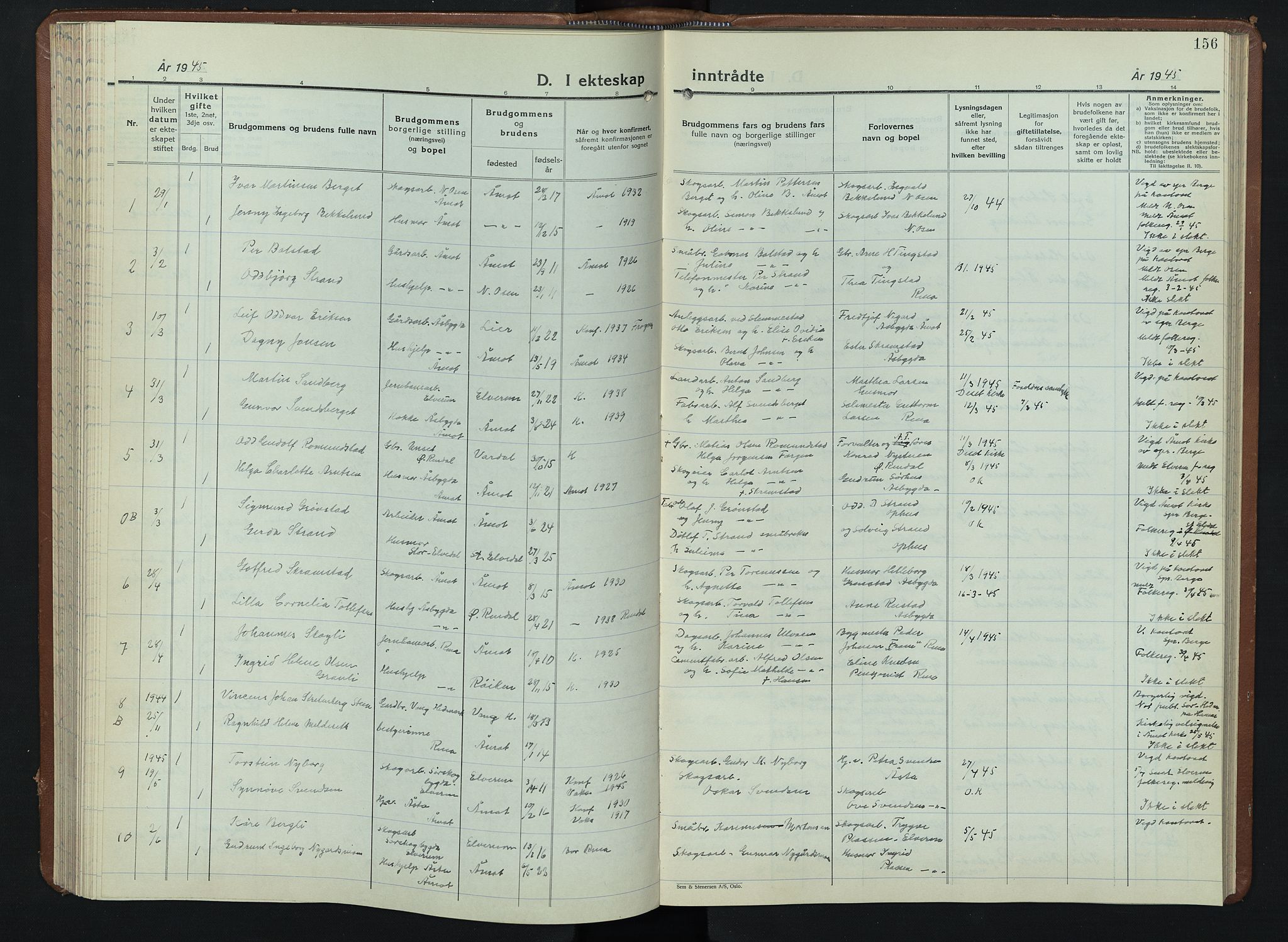 Åmot prestekontor, Hedmark, SAH/PREST-056/H/Ha/Hab/L0008: Parish register (copy) no. 8, 1938-1947, p. 156