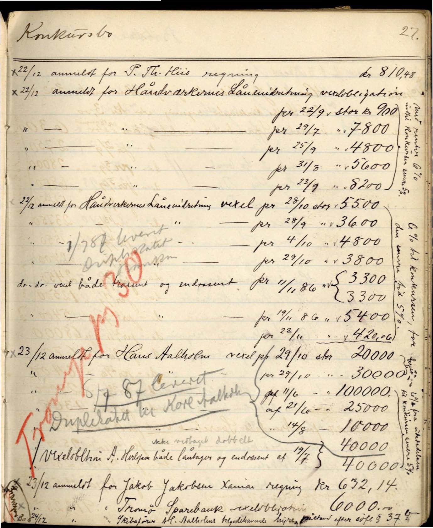 Dedekam, Michael Eidsvold. Overrettssakfører, AAKS/PA-2493/H/H01/L0001/0001: Behandling av konkurs/ auksjoner / Bog nr. 1 til anmeldte Fordringer i Konkursboer , 1881-1894, p. 29
