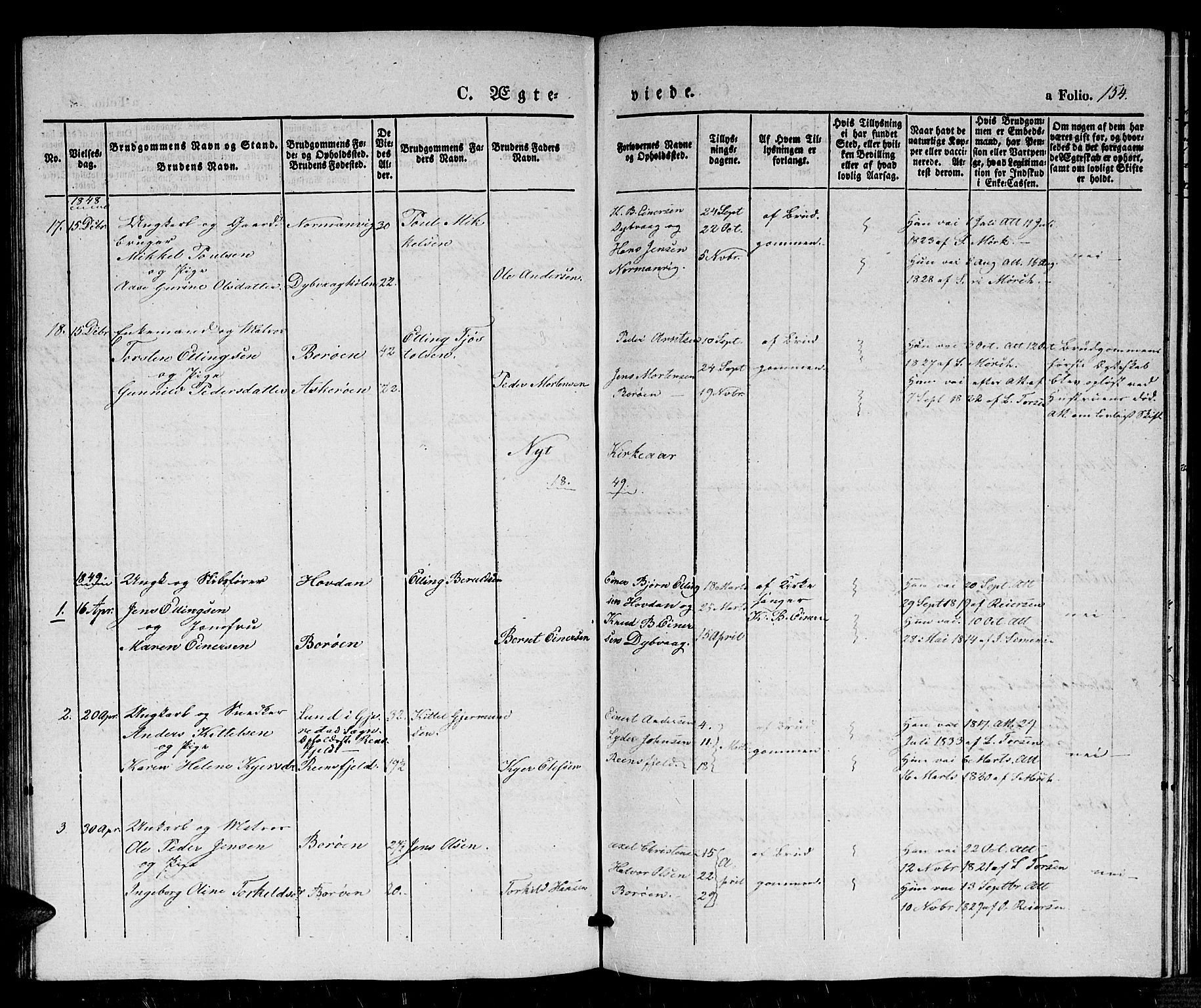 Dypvåg sokneprestkontor, AV/SAK-1111-0007/F/Fb/Fba/L0010: Parish register (copy) no. B 10, 1842-1857, p. 154