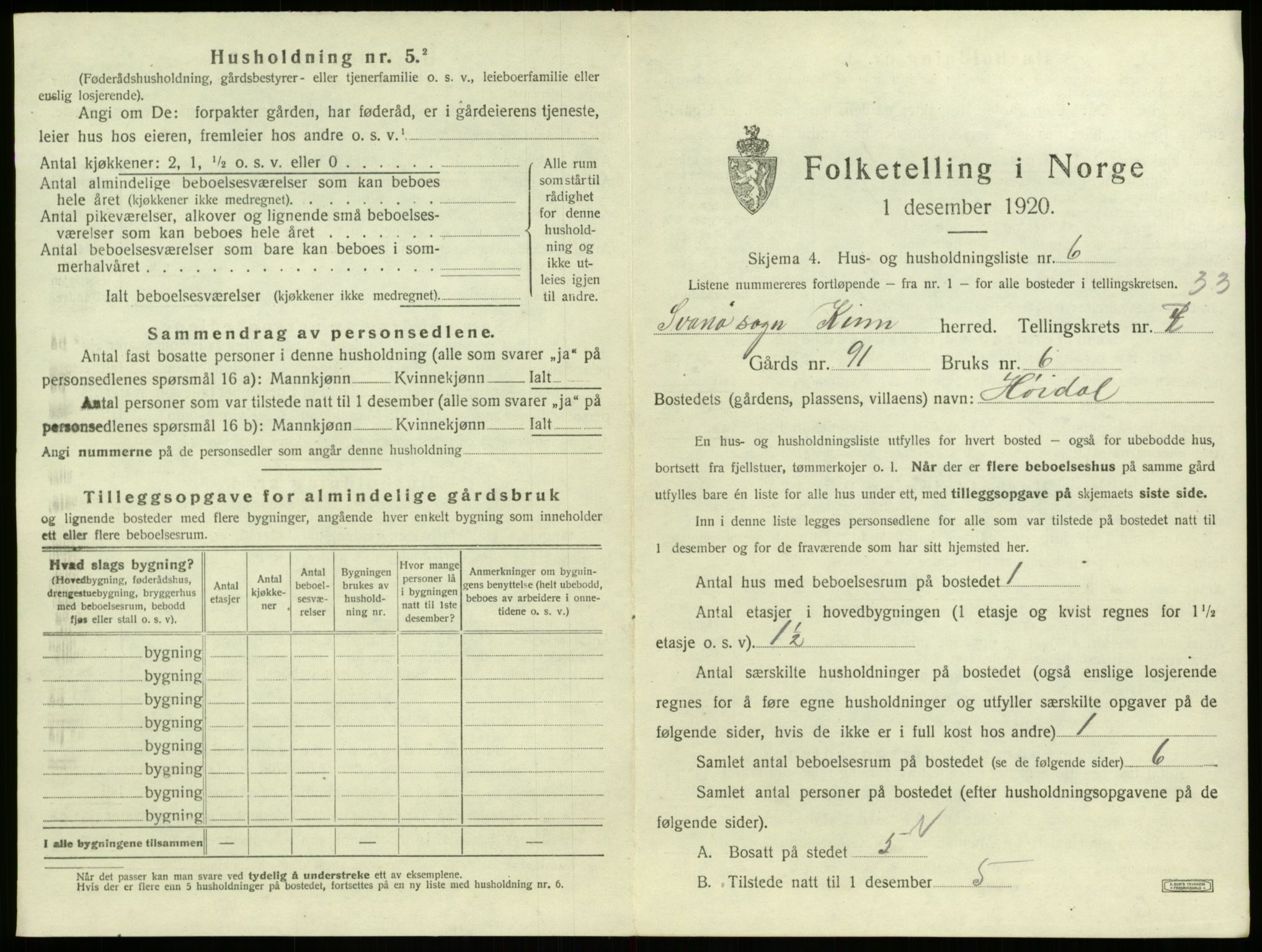 SAB, 1920 census for Kinn, 1920, p. 1602