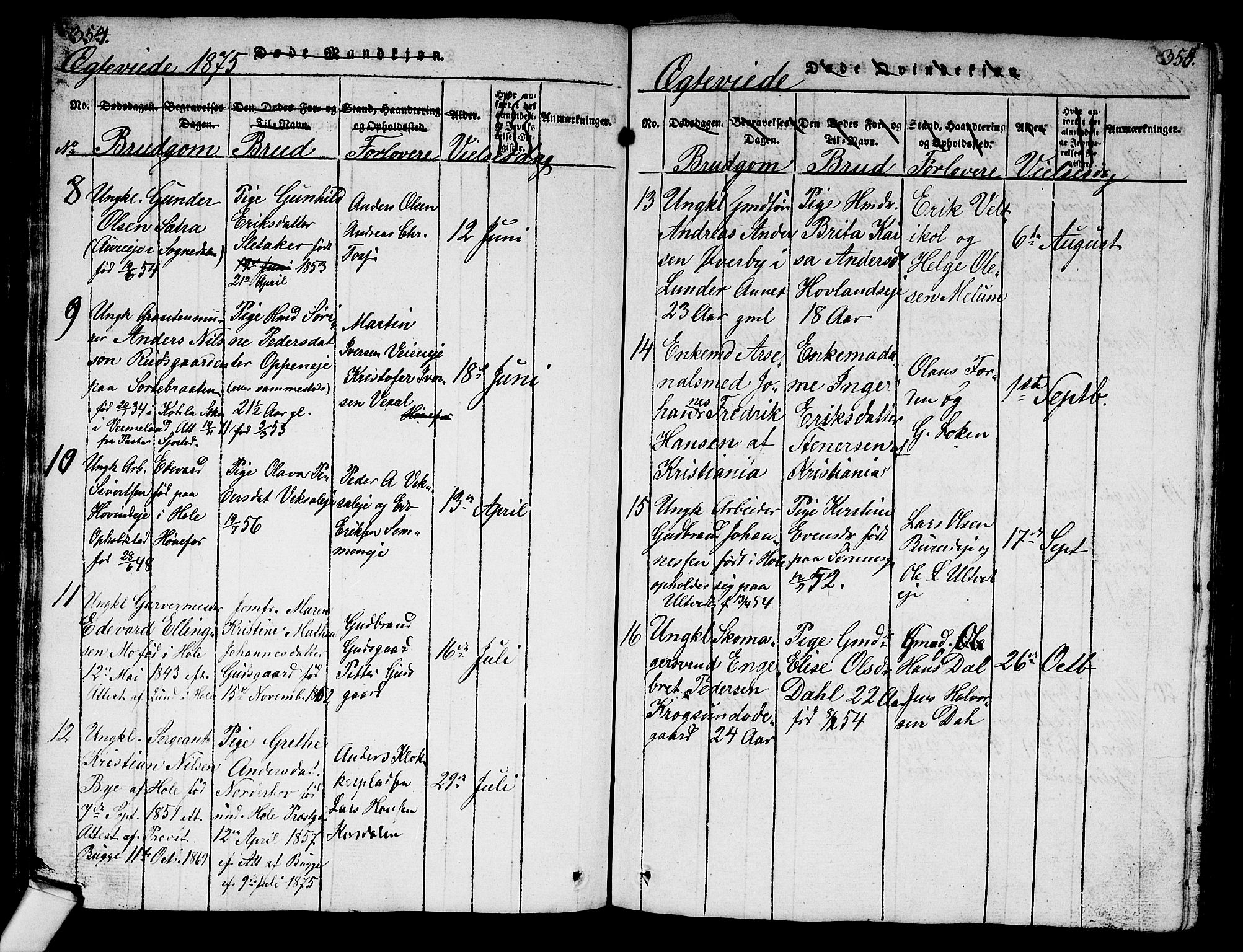 Norderhov kirkebøker, AV/SAKO-A-237/G/Ga/L0003: Parish register (copy) no. I 3 /1, 1814-1876, p. 354-355