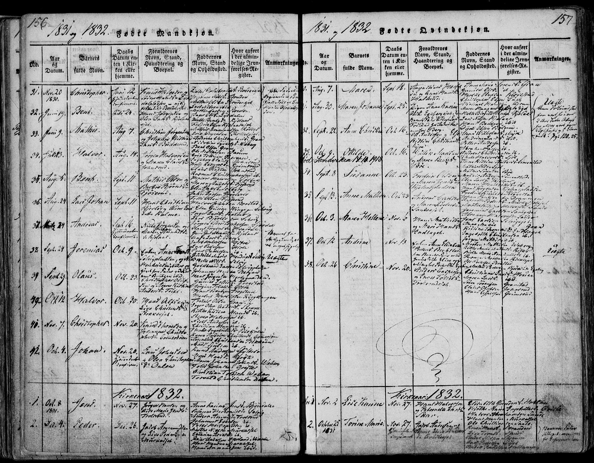 Sande Kirkebøker, SAKO/A-53/F/Fa/L0003: Parish register (official) no. 3, 1814-1847, p. 156-157