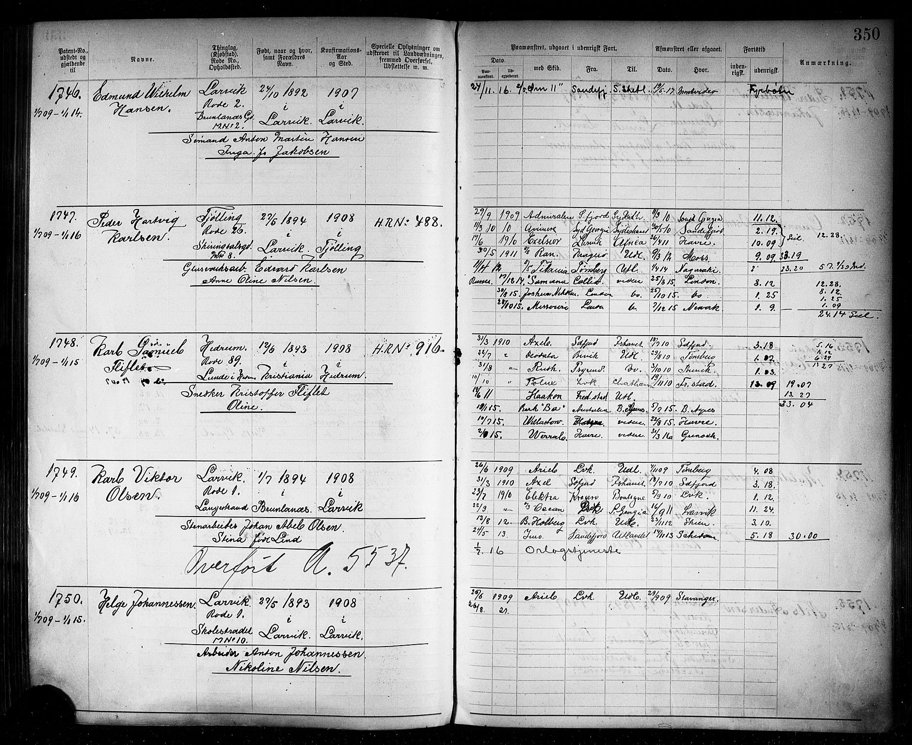 Larvik innrulleringskontor, AV/SAKO-A-787/F/Fb/L0002: Annotasjonsrulle, 1897-1917, p. 353