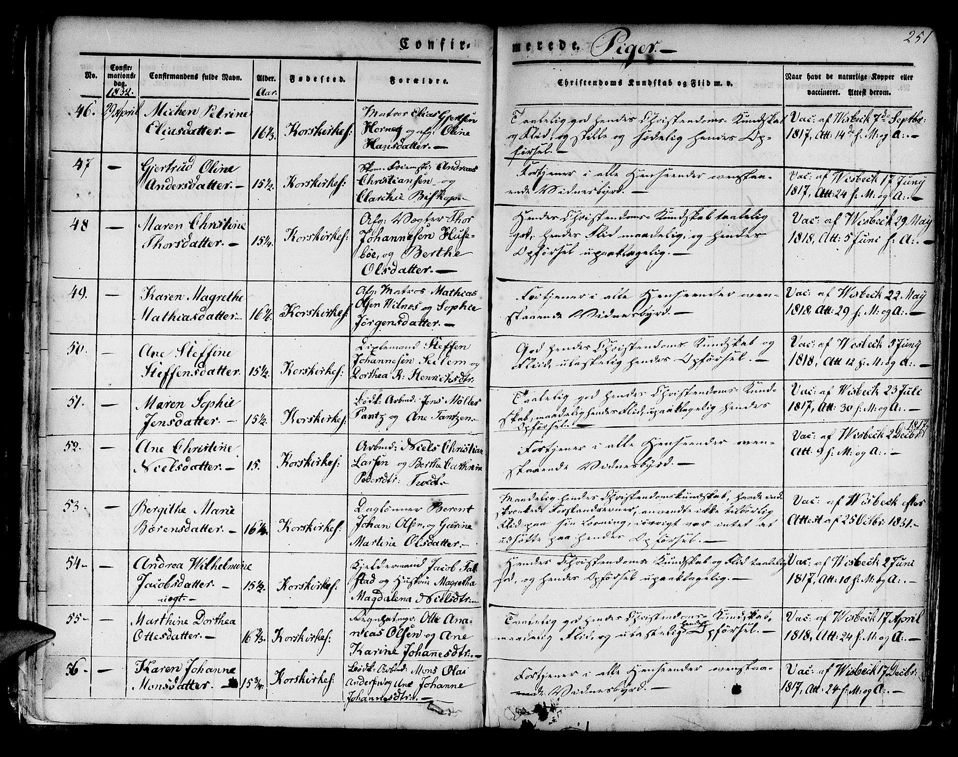Korskirken sokneprestembete, AV/SAB-A-76101/H/Hab: Parish register (copy) no. A 5II, 1831-1844, p. 251