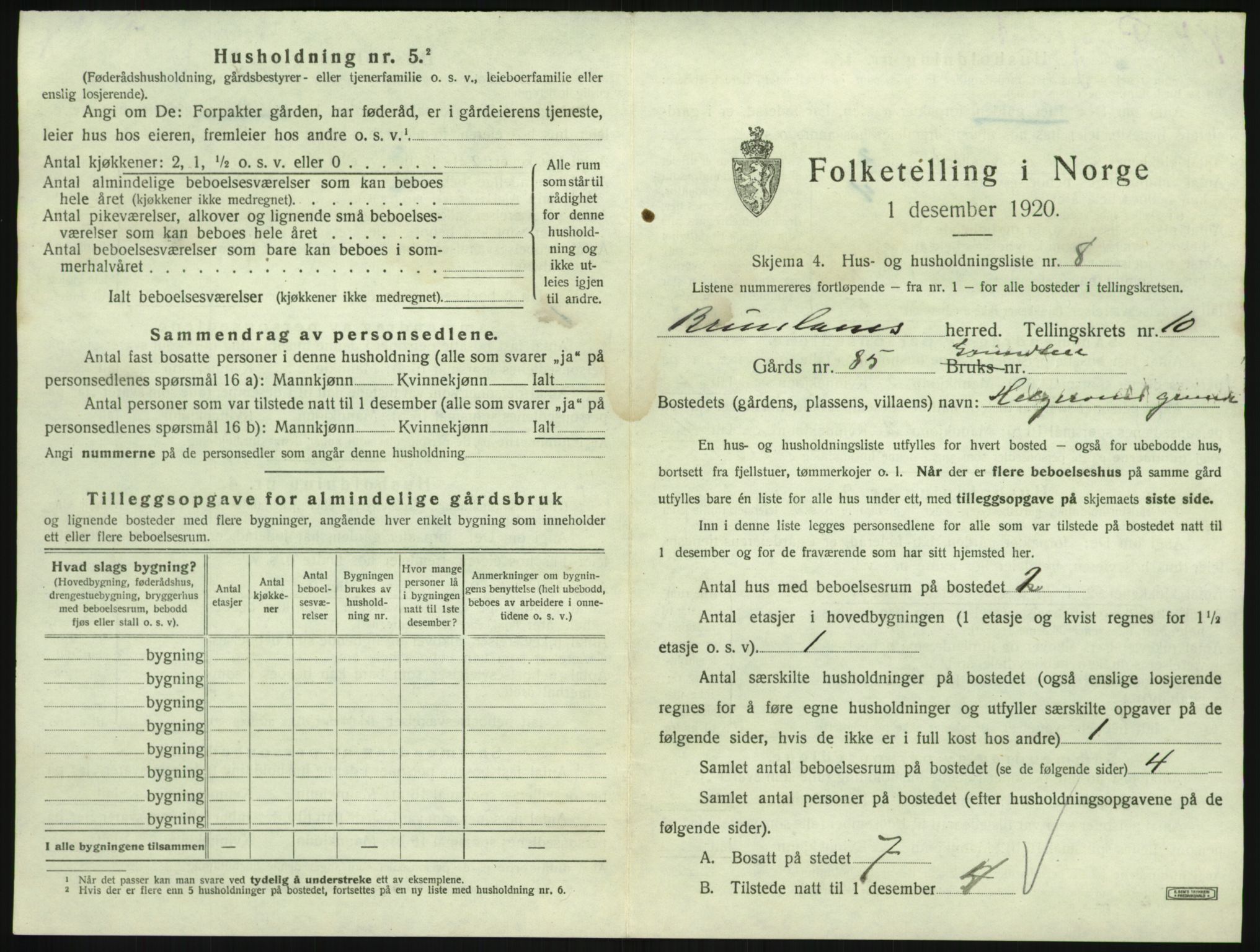 SAKO, 1920 census for Brunlanes, 1920, p. 1261