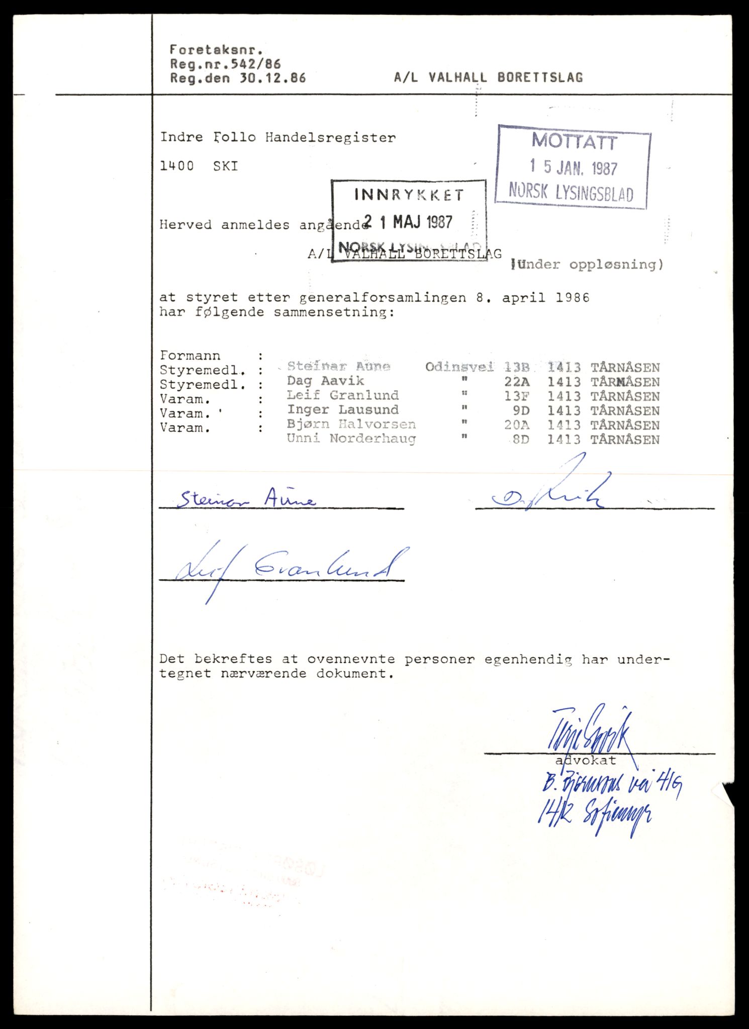 Indre Follo tingrett, AV/SAT-A-10086/K/Kb/Kbb/L0055: Andelslag, Val - Å, 1944-1990, p. 5