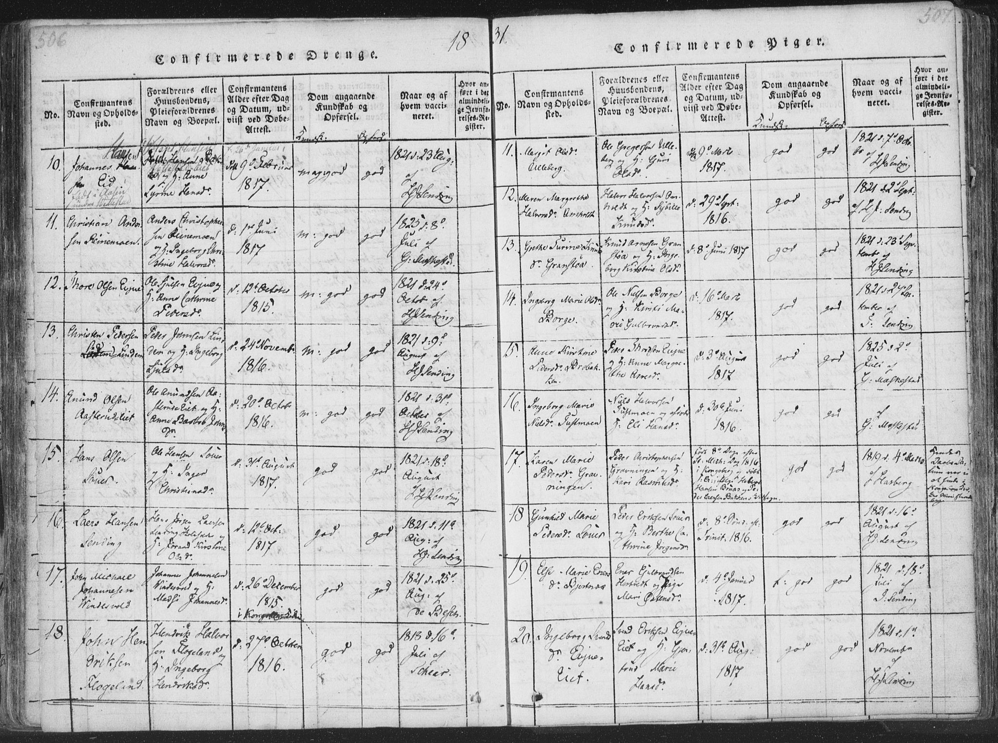 Sandsvær kirkebøker, AV/SAKO-A-244/F/Fa/L0004: Parish register (official) no. I 4, 1817-1839, p. 506-507