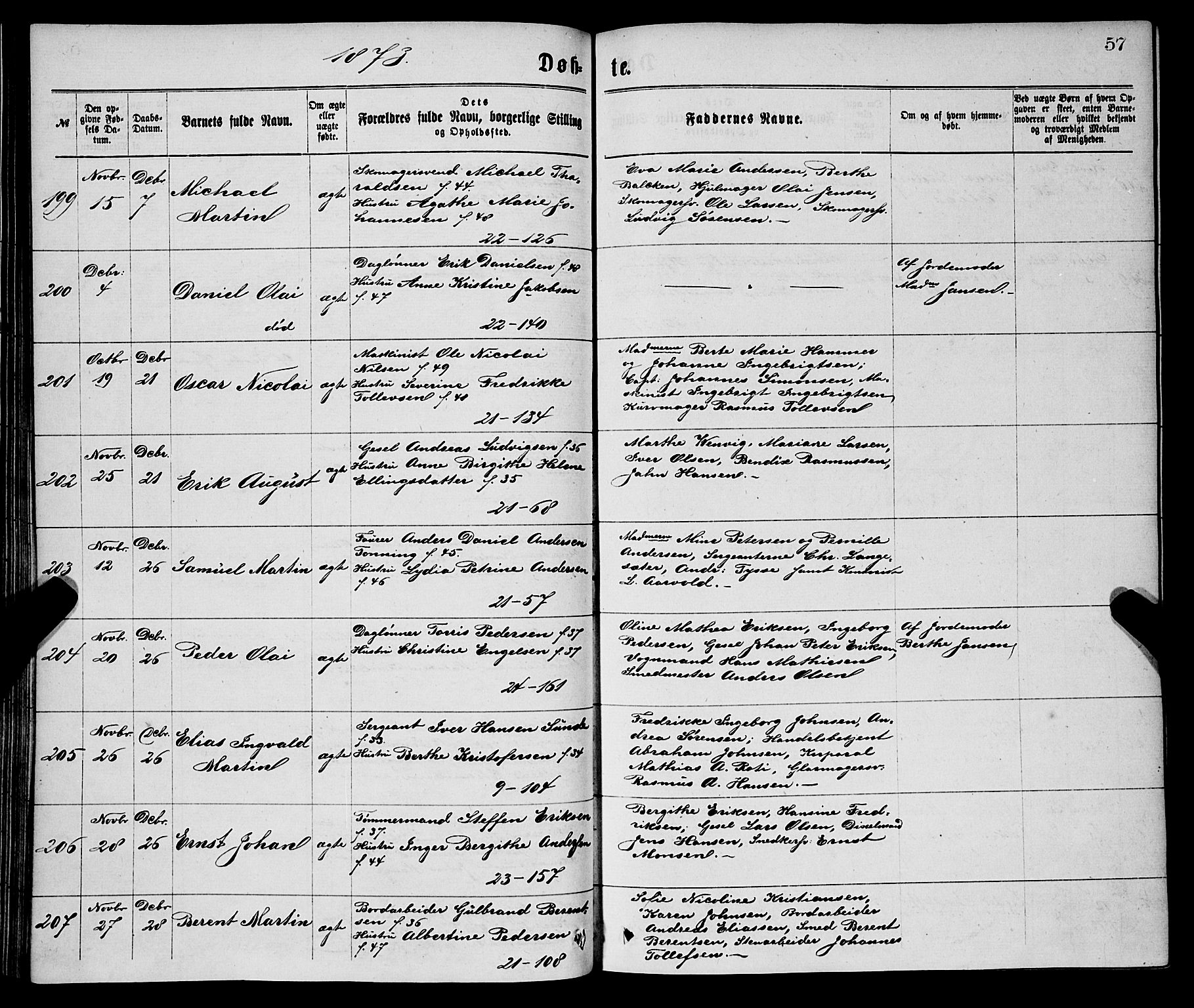 Korskirken sokneprestembete, AV/SAB-A-76101/H/Haa/L0020: Parish register (official) no. B 6, 1871-1878, p. 57