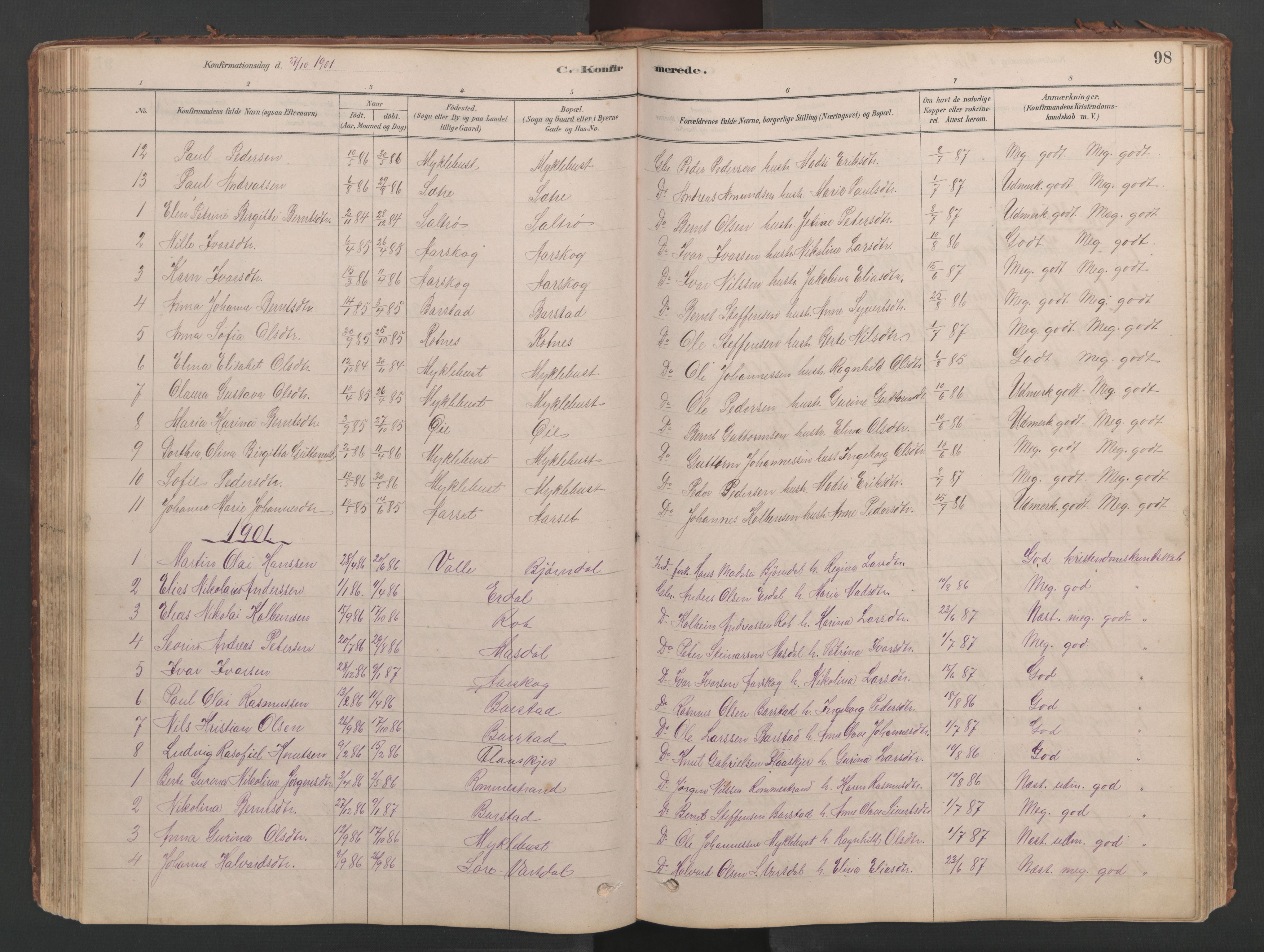 Ministerialprotokoller, klokkerbøker og fødselsregistre - Møre og Romsdal, SAT/A-1454/514/L0201: Parish register (copy) no. 514C01, 1878-1919, p. 98