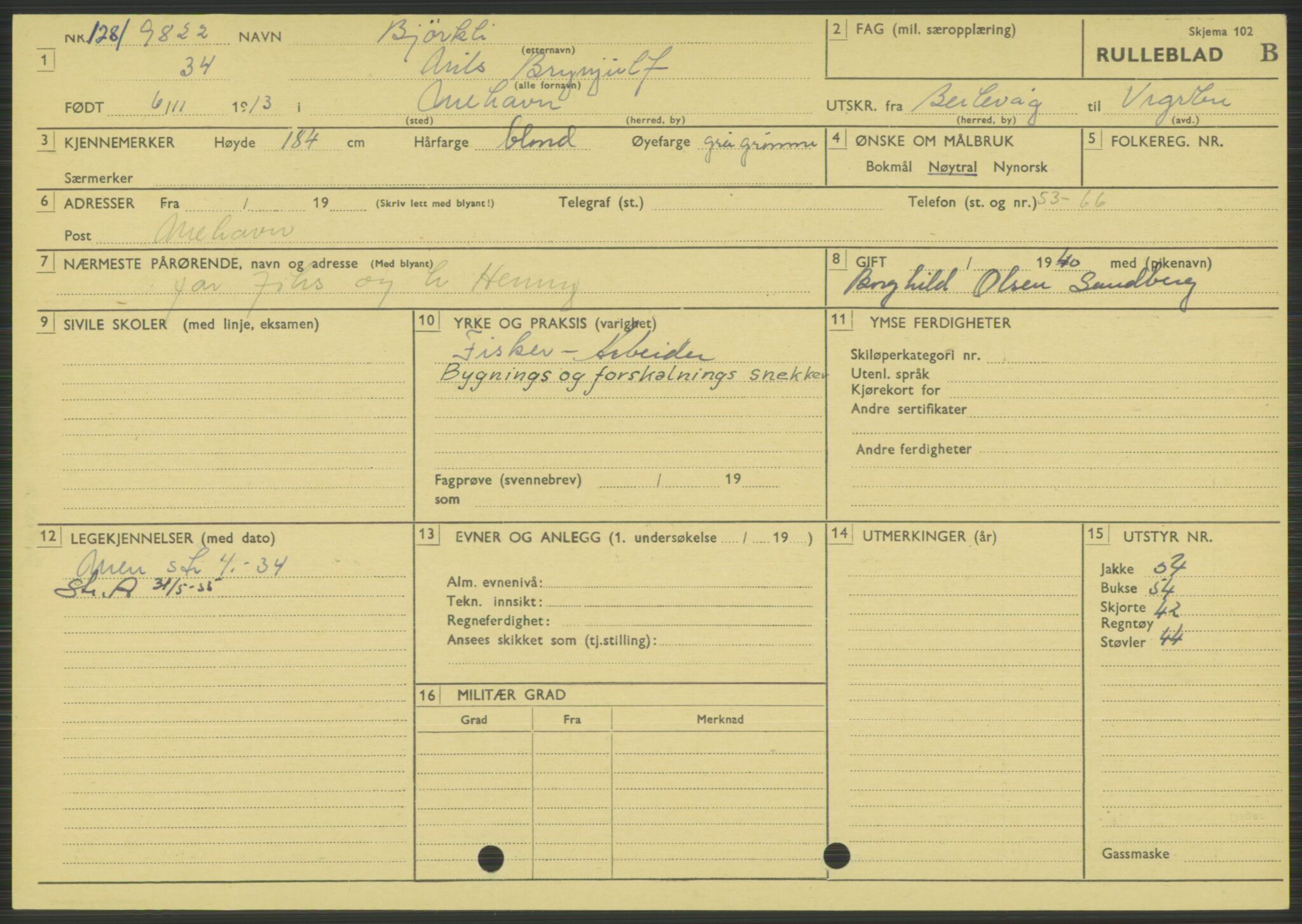 Forsvaret, Varanger bataljon, AV/RA-RAFA-2258/1/D/L0444: Rulleblad for menige født 1913-1914, 1913-1914, p. 56