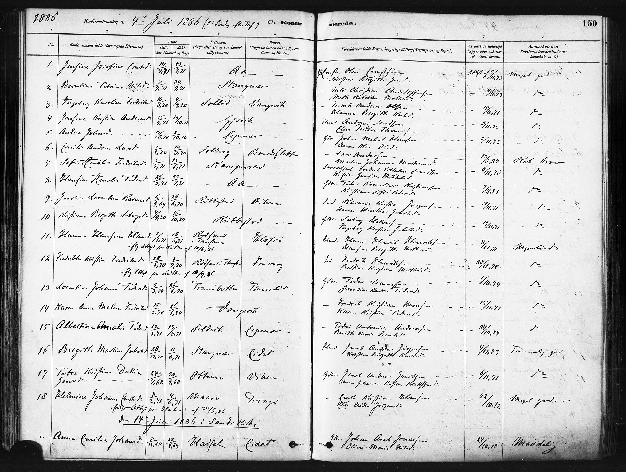 Tranøy sokneprestkontor, SATØ/S-1313/I/Ia/Iaa/L0009kirke: Parish register (official) no. 9, 1878-1904, p. 150
