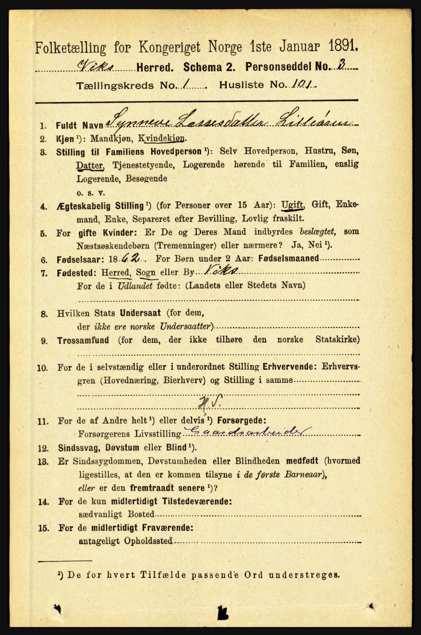 RA, 1891 census for 1417 Vik, 1891, p. 609