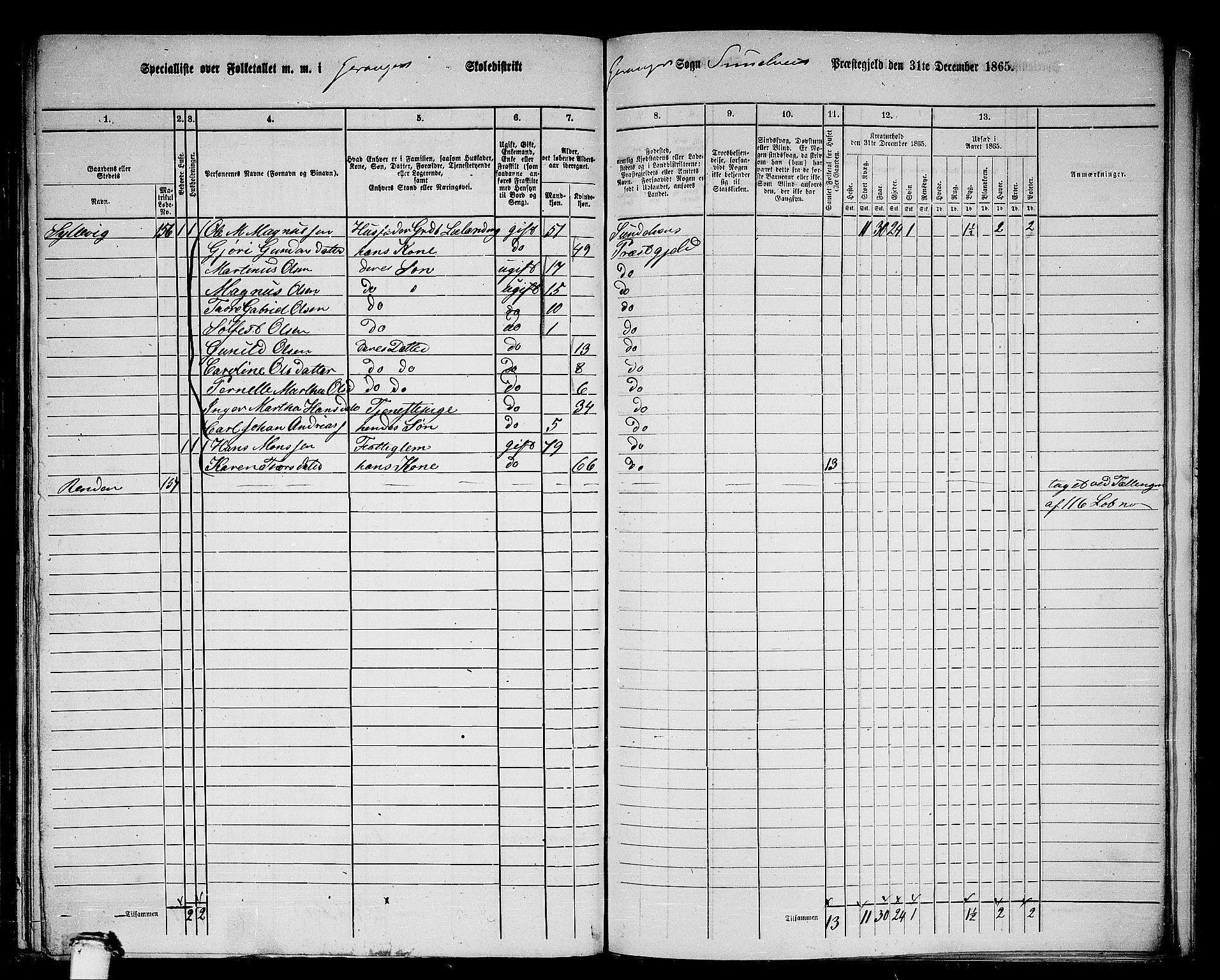 RA, 1865 census for Sunnylven, 1865, p. 72