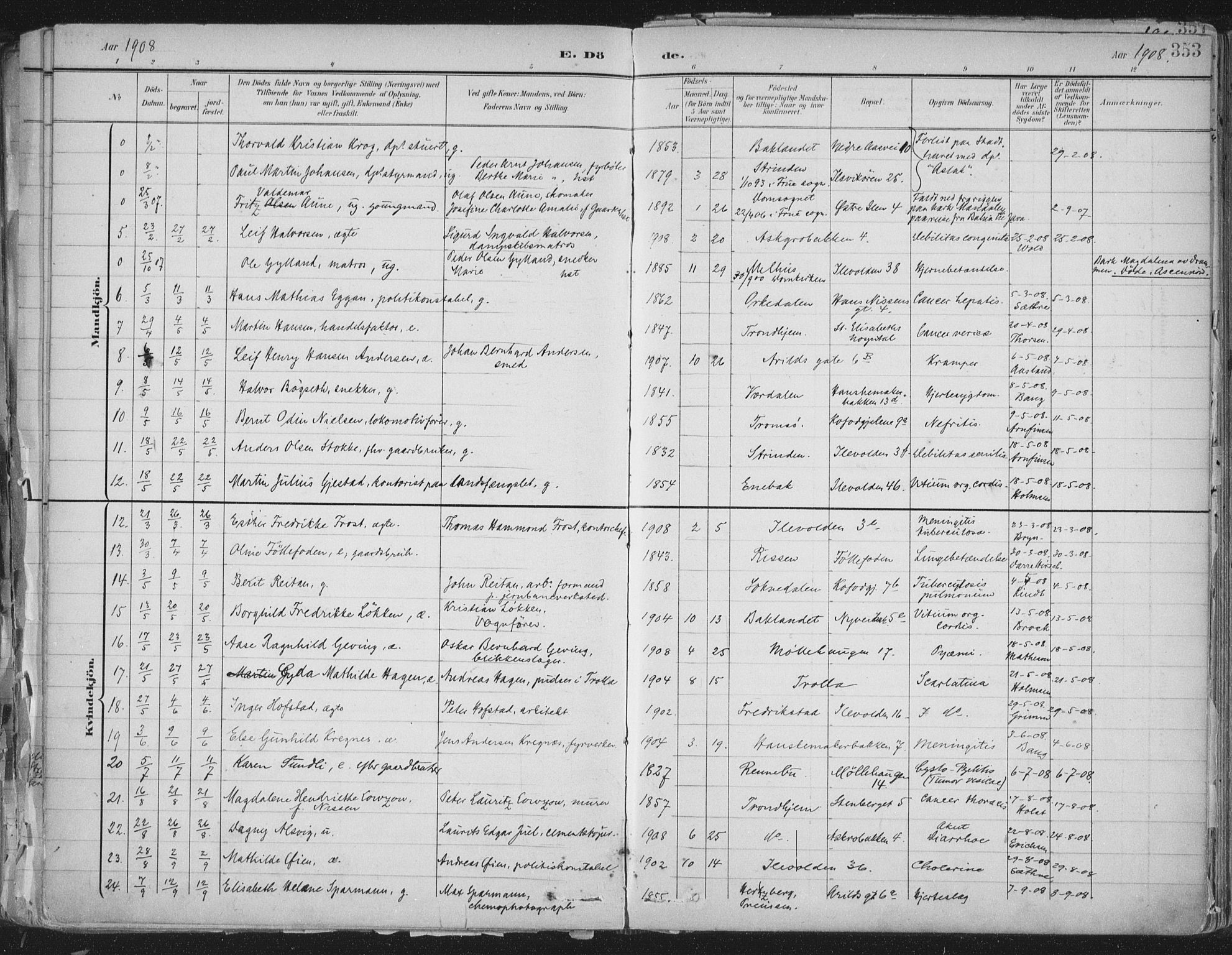 Ministerialprotokoller, klokkerbøker og fødselsregistre - Sør-Trøndelag, SAT/A-1456/603/L0167: Parish register (official) no. 603A06, 1896-1932, p. 353