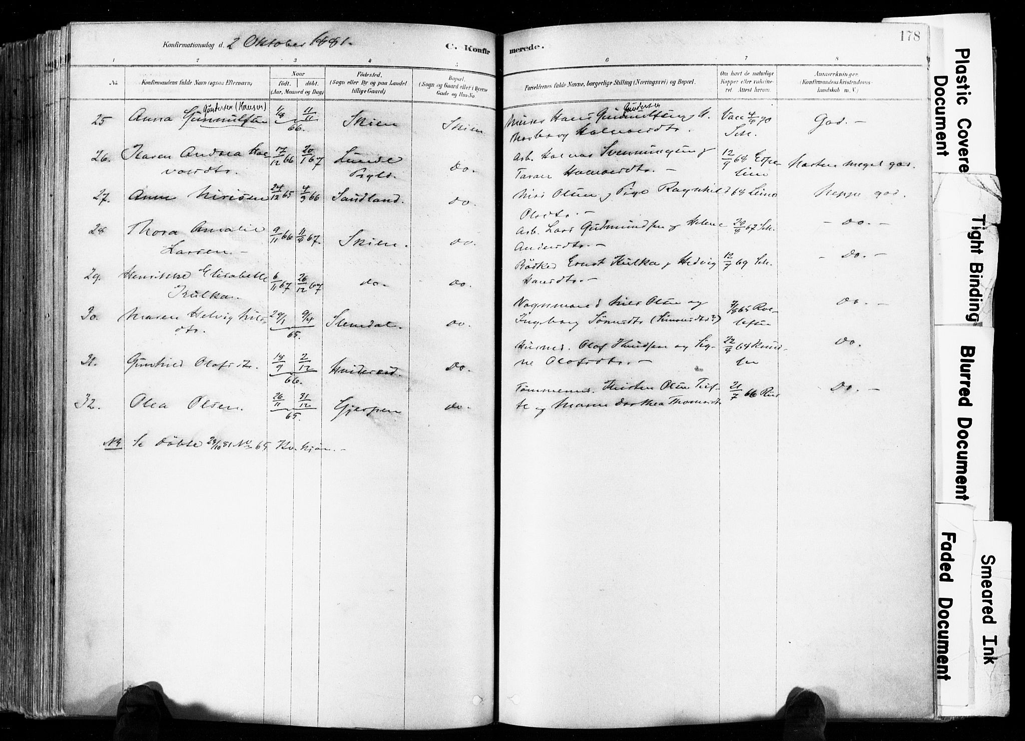 Skien kirkebøker, AV/SAKO-A-302/F/Fa/L0009: Parish register (official) no. 9, 1878-1890, p. 178