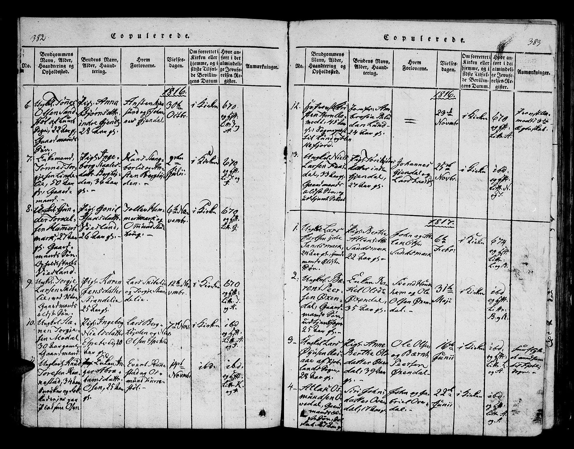 Bakke sokneprestkontor, SAK/1111-0002/F/Fa/Faa/L0003: Parish register (official) no. A 3, 1815-1835, p. 382-383