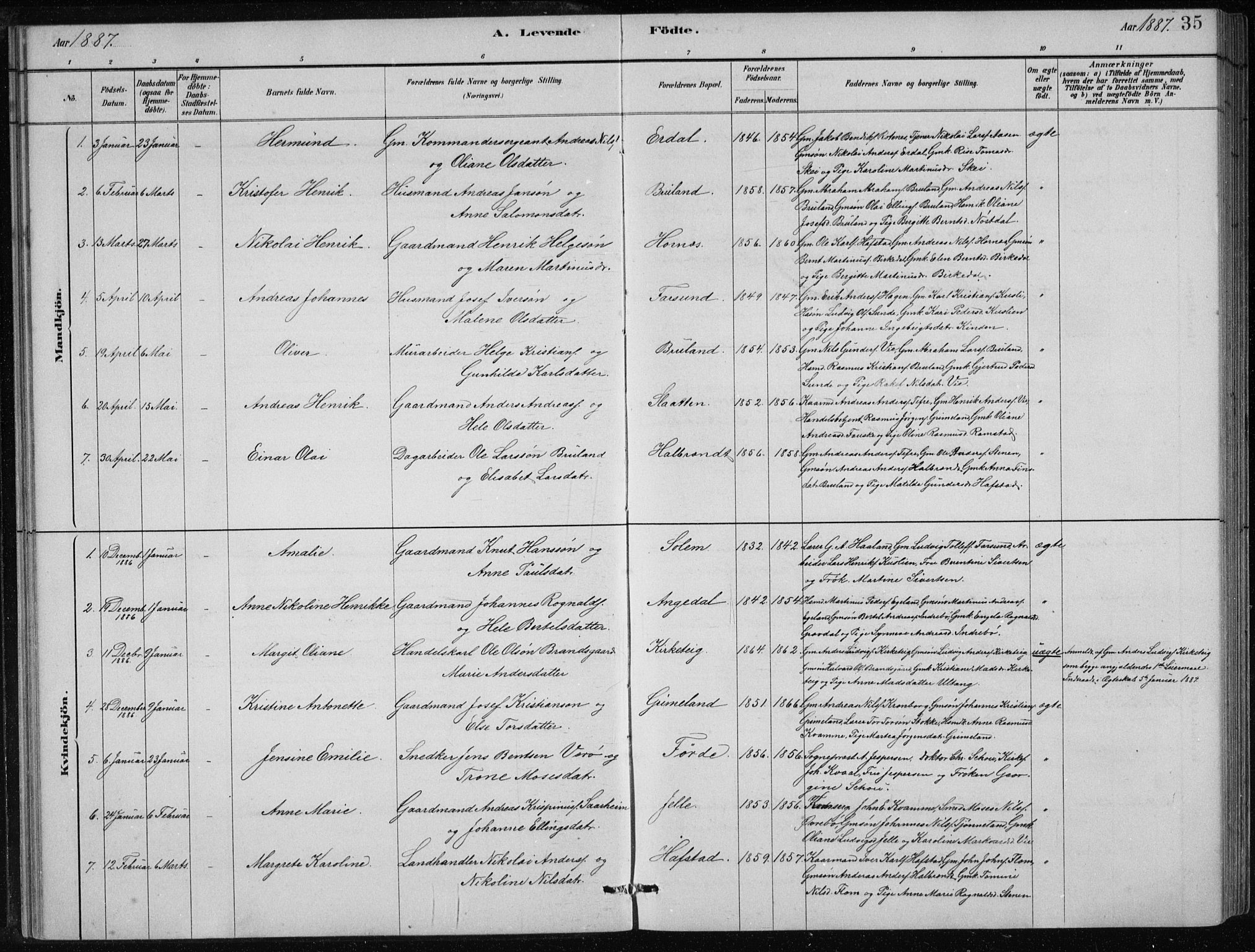 Førde sokneprestembete, AV/SAB-A-79901/H/Hab/Haba/L0002: Parish register (copy) no. A 2, 1881-1898, p. 35