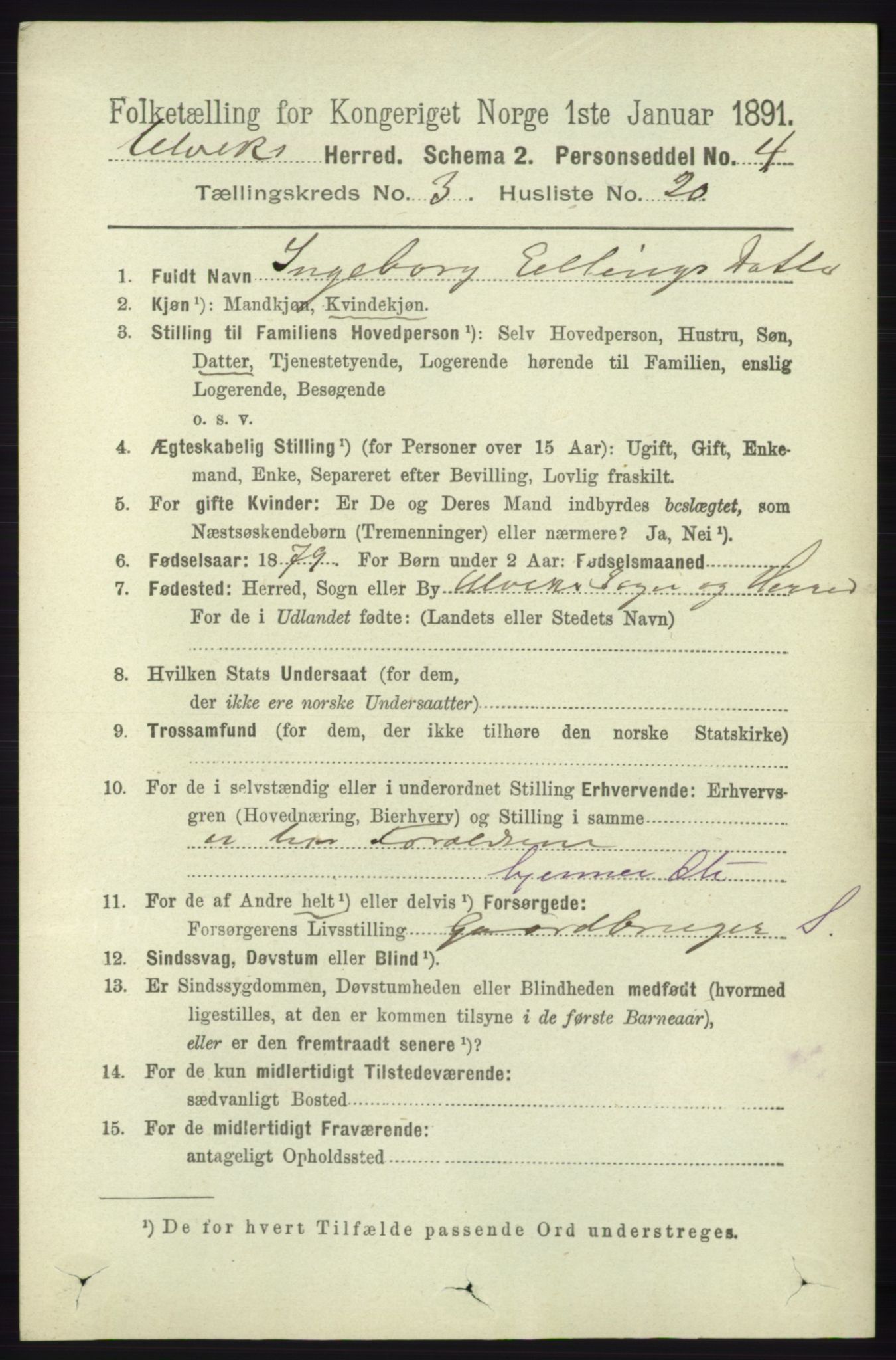 RA, 1891 census for 1233 Ulvik, 1891, p. 423