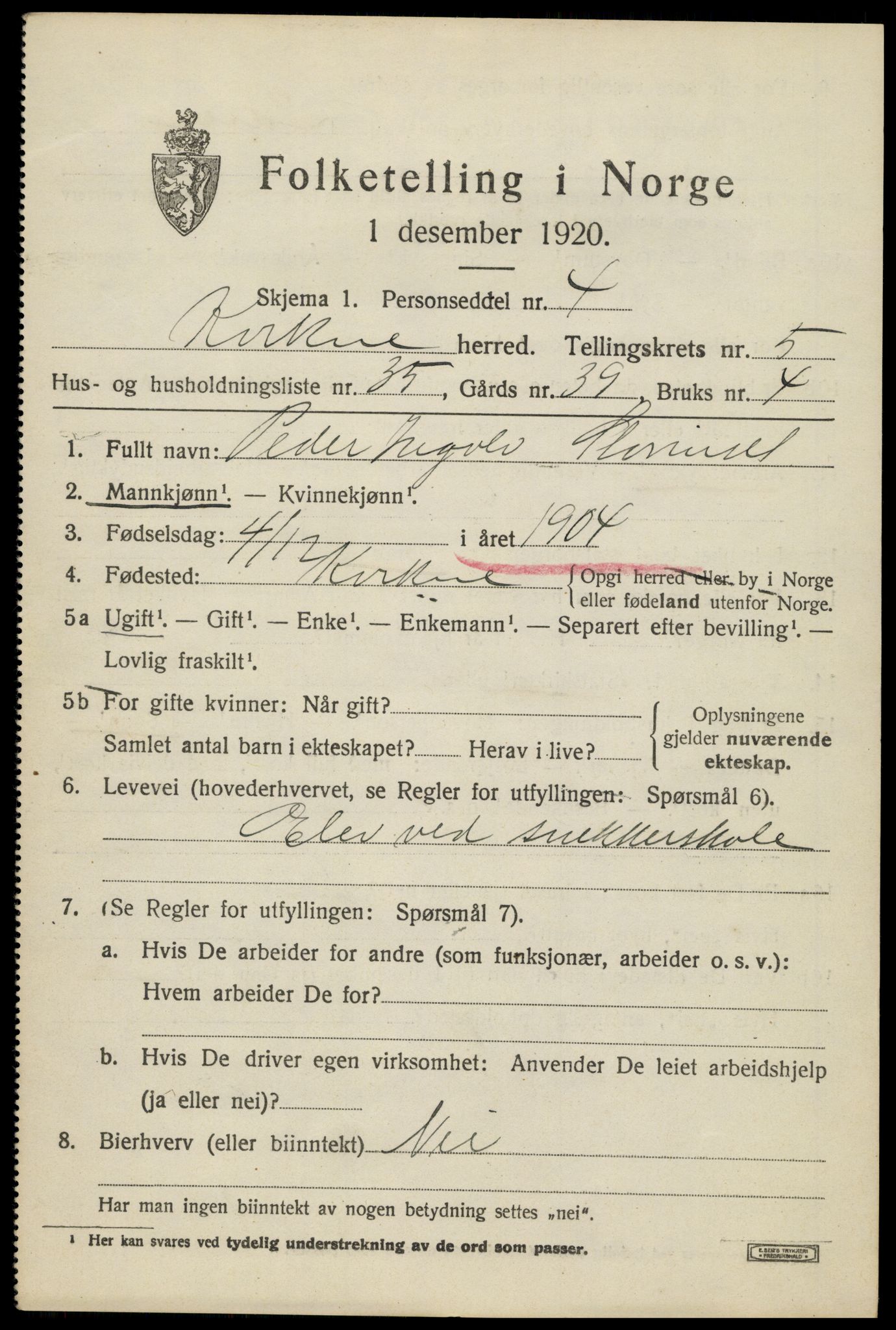 SAH, 1920 census for Kvikne, 1920, p. 2442