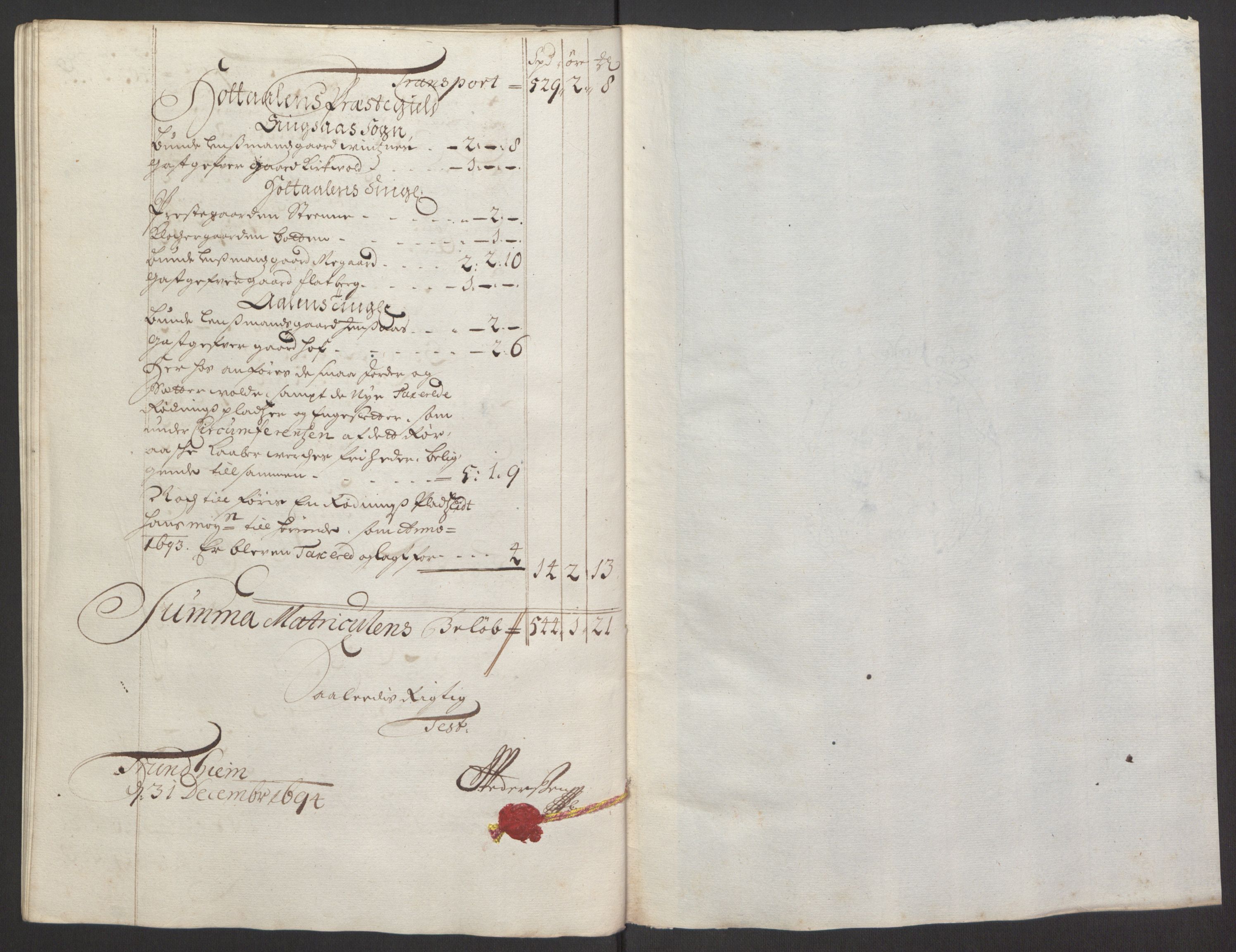 Rentekammeret inntil 1814, Reviderte regnskaper, Fogderegnskap, AV/RA-EA-4092/R60/L3944: Fogderegnskap Orkdal og Gauldal, 1694, p. 329