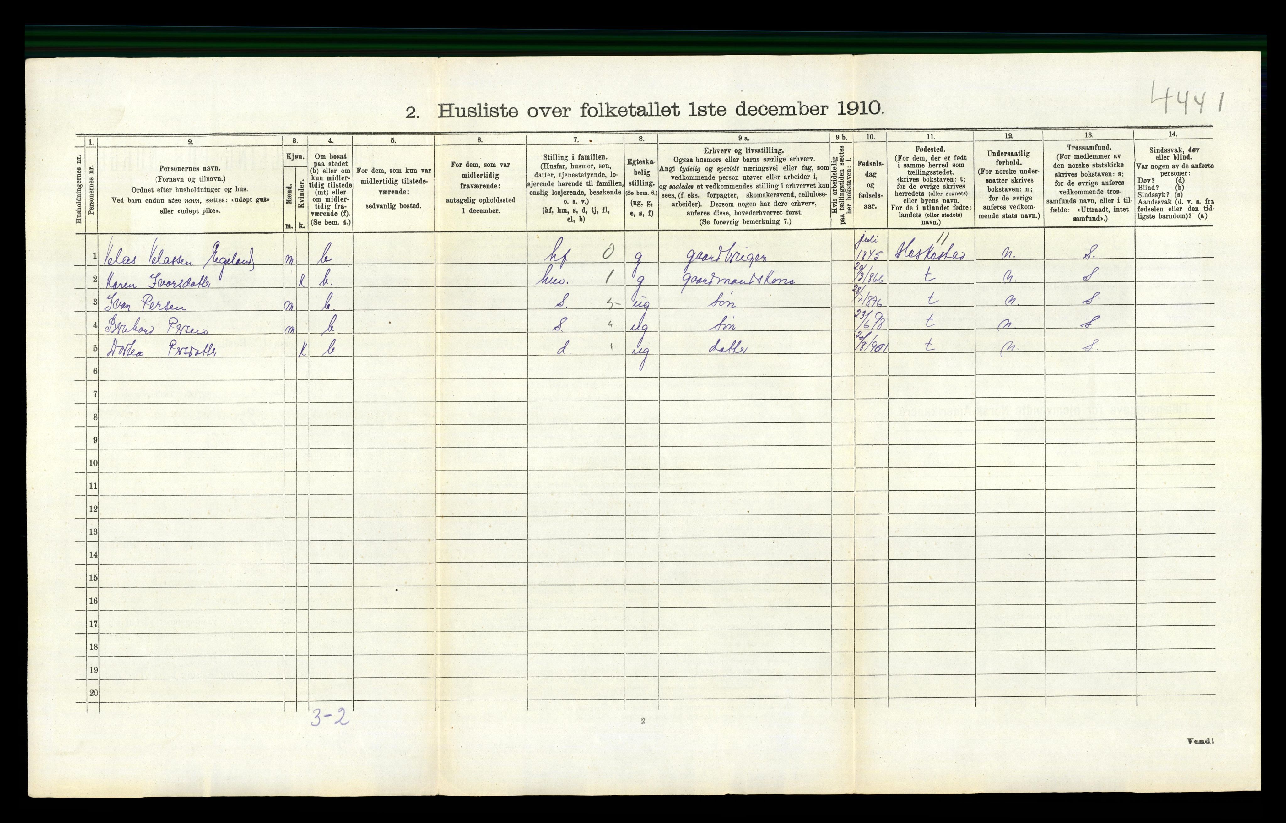 RA, 1910 census for Håland, 1910, p. 1060