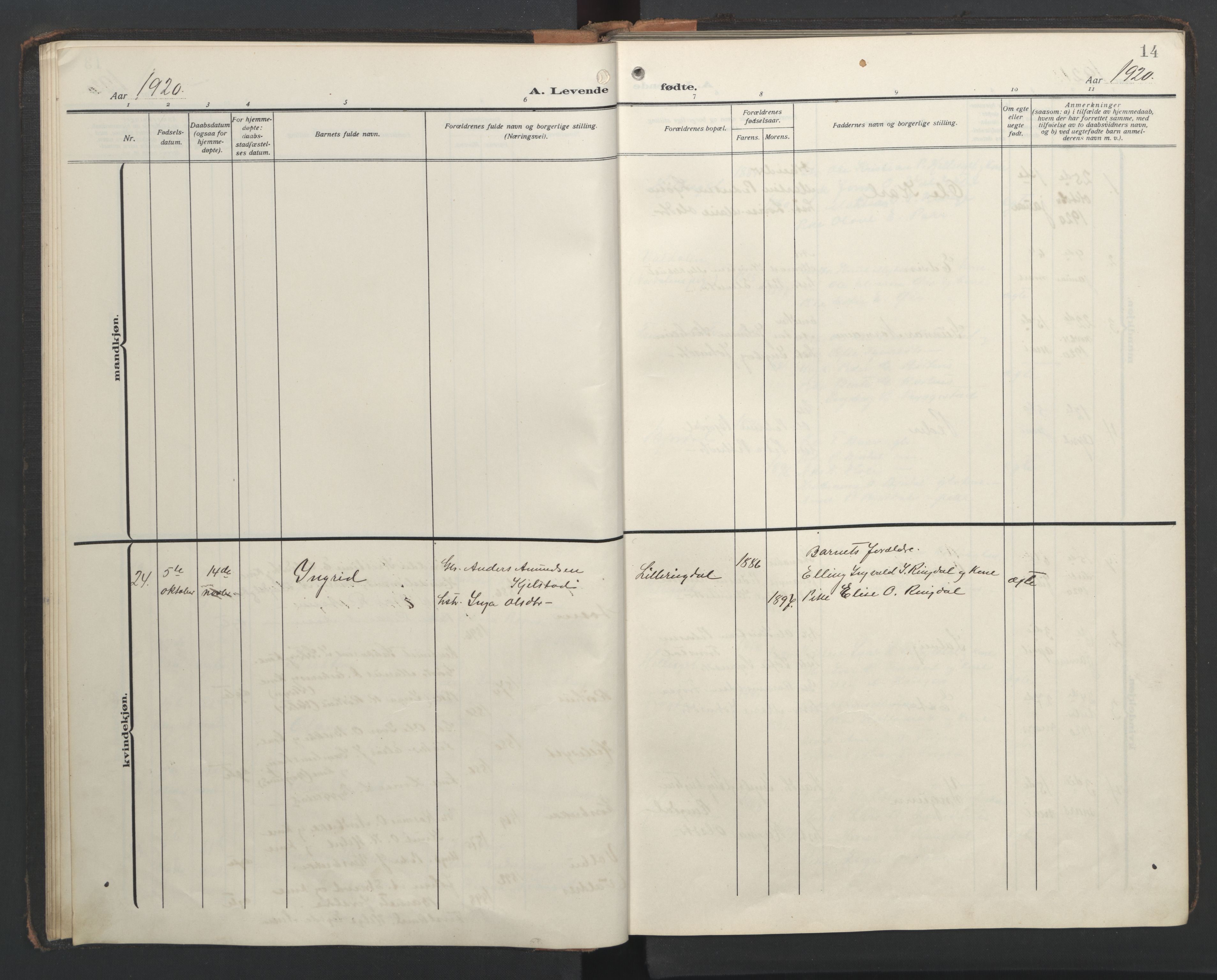 Ministerialprotokoller, klokkerbøker og fødselsregistre - Møre og Romsdal, AV/SAT-A-1454/517/L0232: Parish register (copy) no. 517C05, 1910-1946, p. 14