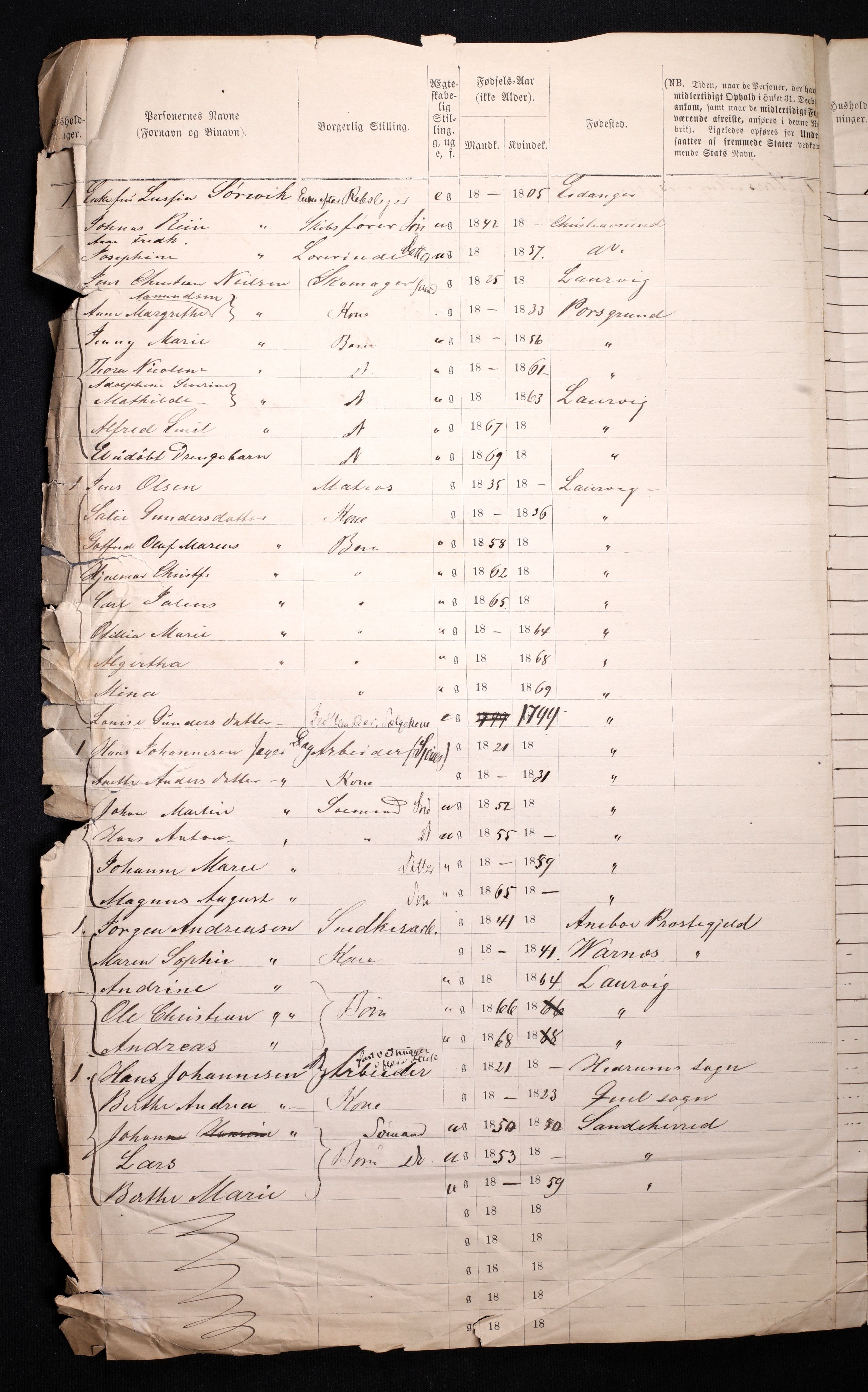 RA, 1870 census for 0707 Larvik, 1870, p. 20