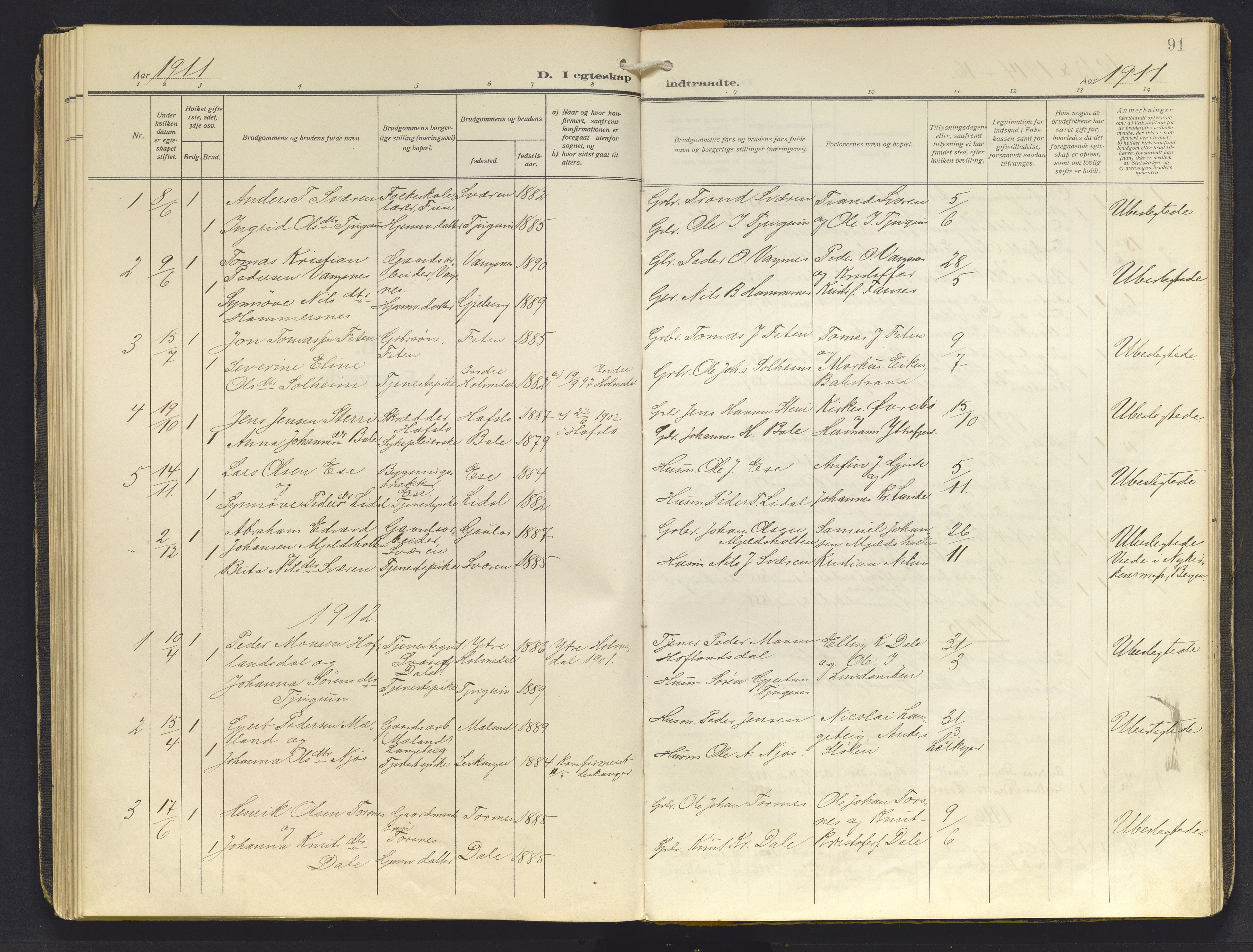 Balestrand sokneprestembete, AV/SAB-A-79601/H/Haa/Haab/L0002: Parish register (official) no. B 2, 1911-1932, p. 91