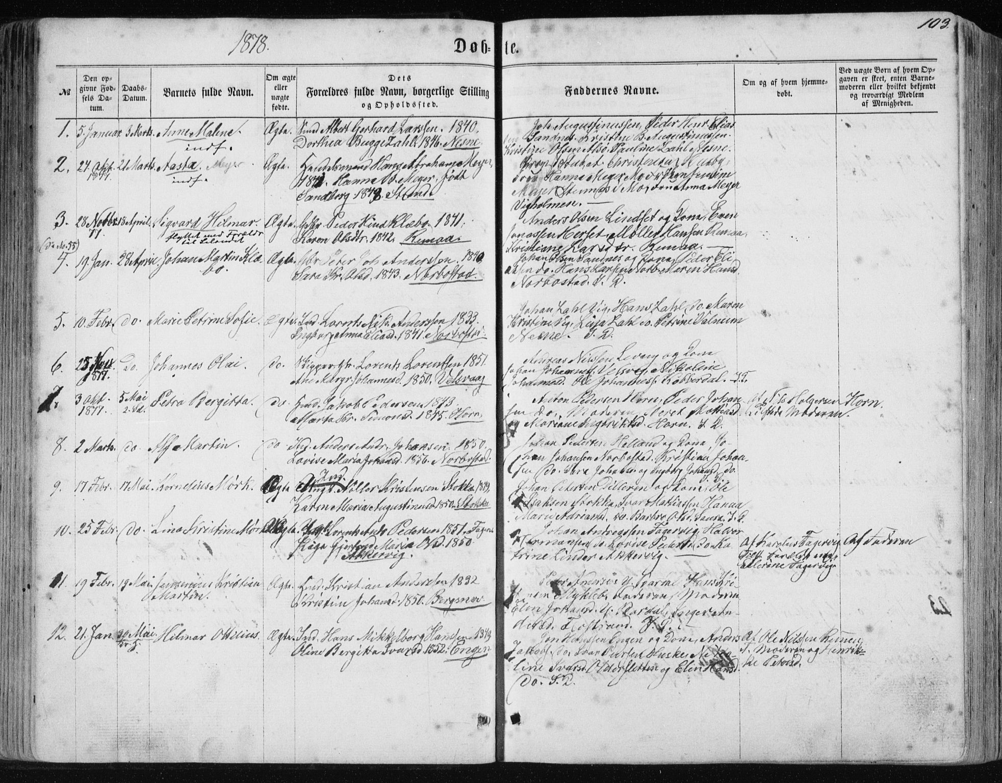Ministerialprotokoller, klokkerbøker og fødselsregistre - Nordland, AV/SAT-A-1459/838/L0556: Parish register (copy) no. 838C03, 1861-1893, p. 103