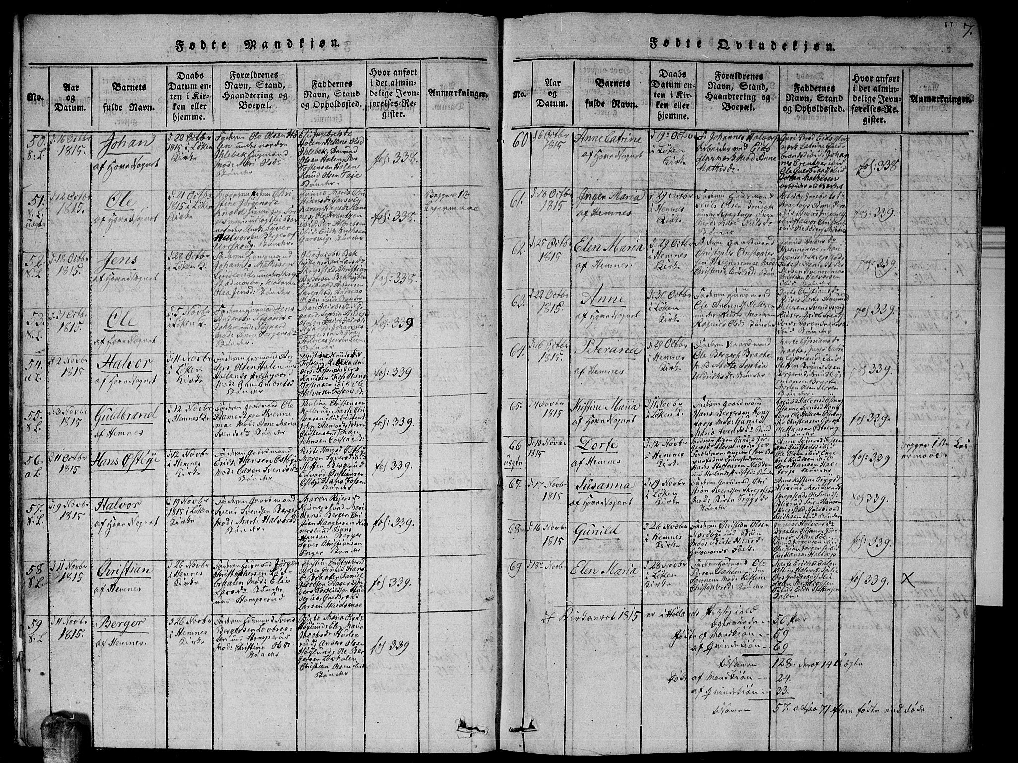 Høland prestekontor Kirkebøker, SAO/A-10346a/G/Ga/L0001: Parish register (copy) no. I 1, 1814-1827, p. 7