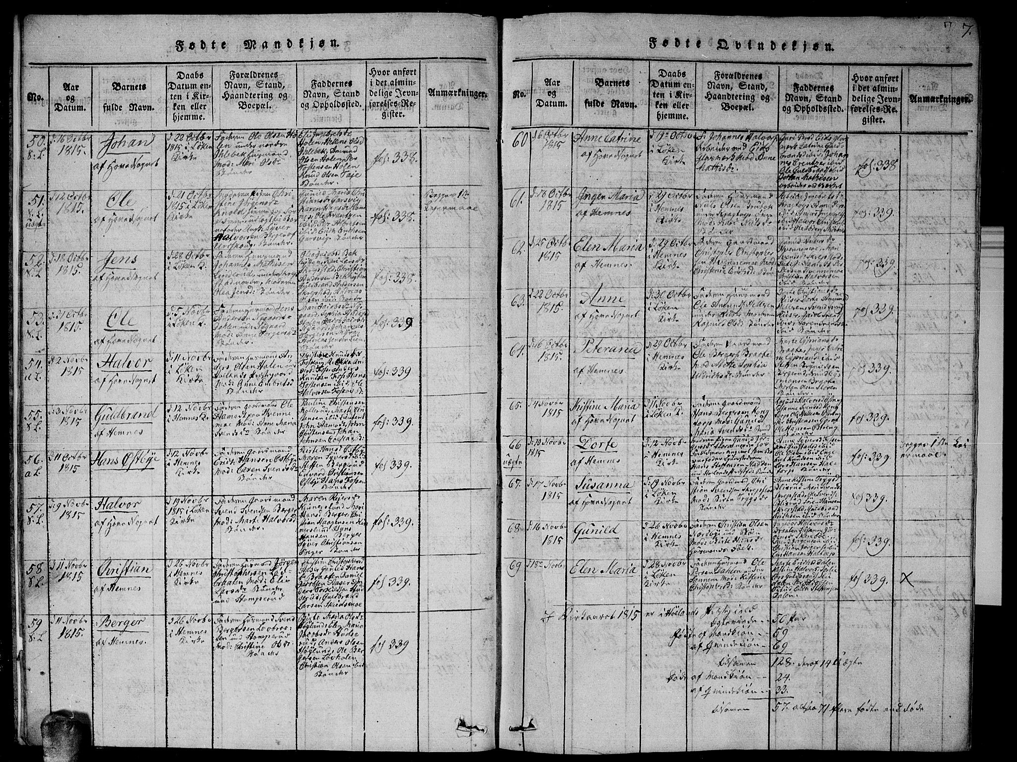 Høland prestekontor Kirkebøker, AV/SAO-A-10346a/G/Ga/L0001: Parish register (copy) no. I 1, 1814-1827, p. 7