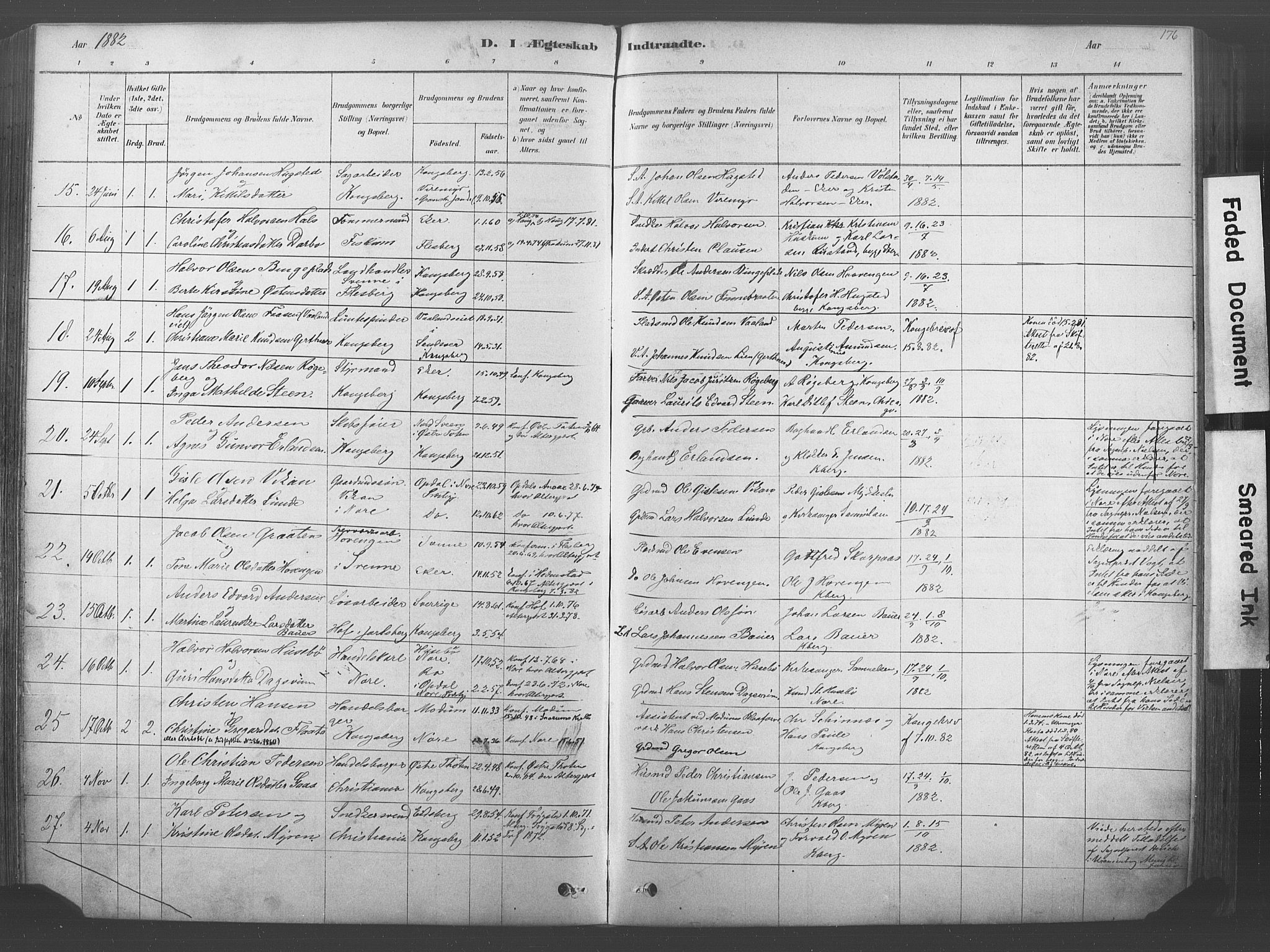 Kongsberg kirkebøker, AV/SAKO-A-22/F/Fb/L0001: Parish register (official) no. II 1, 1878-1886, p. 176