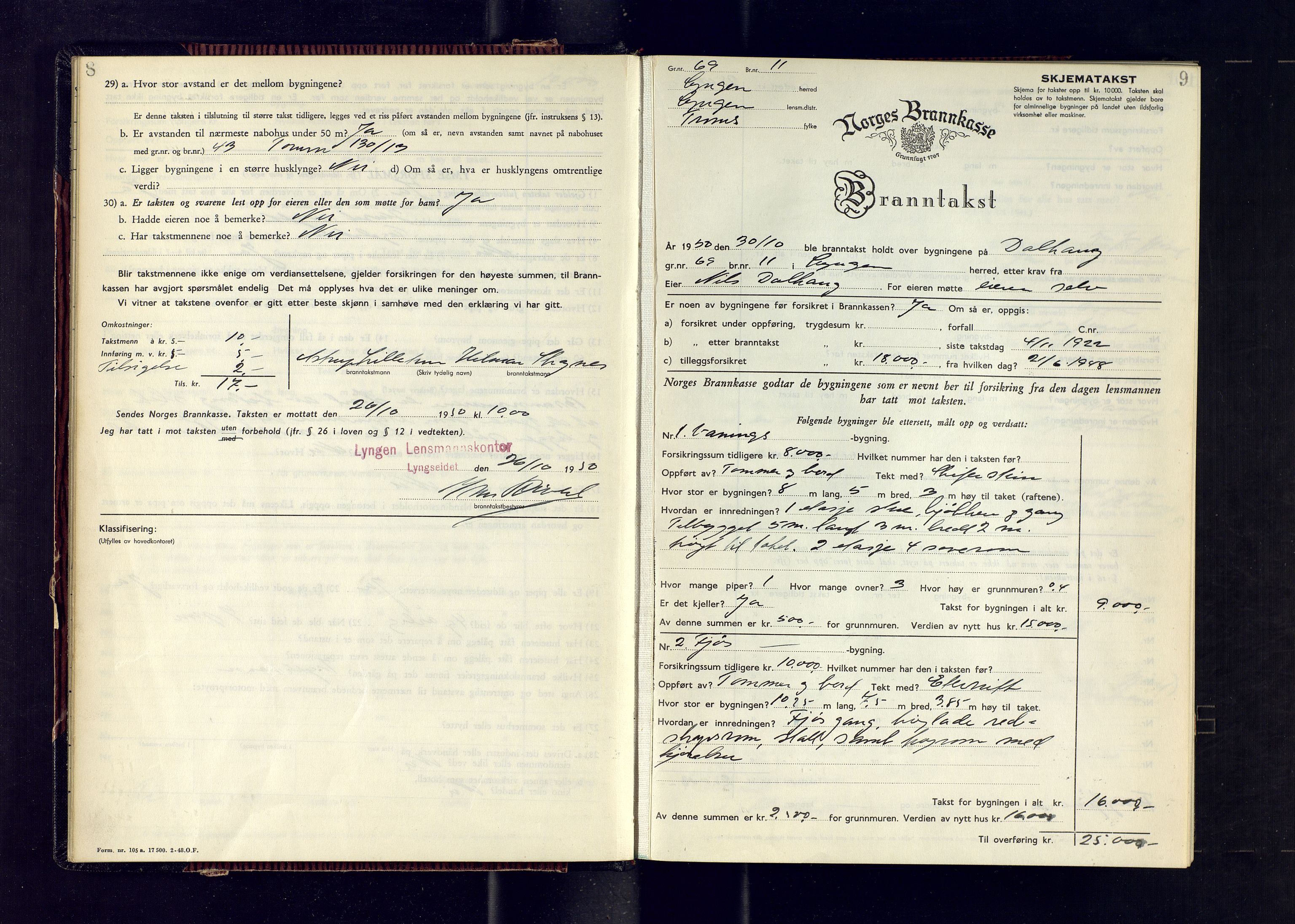 Lyngen lensmannskontor, AV/SATØ-SATO-99/F/Fm/Fmb/L0138: Branntakstprotokoller, 1949-1951, p. 8-9