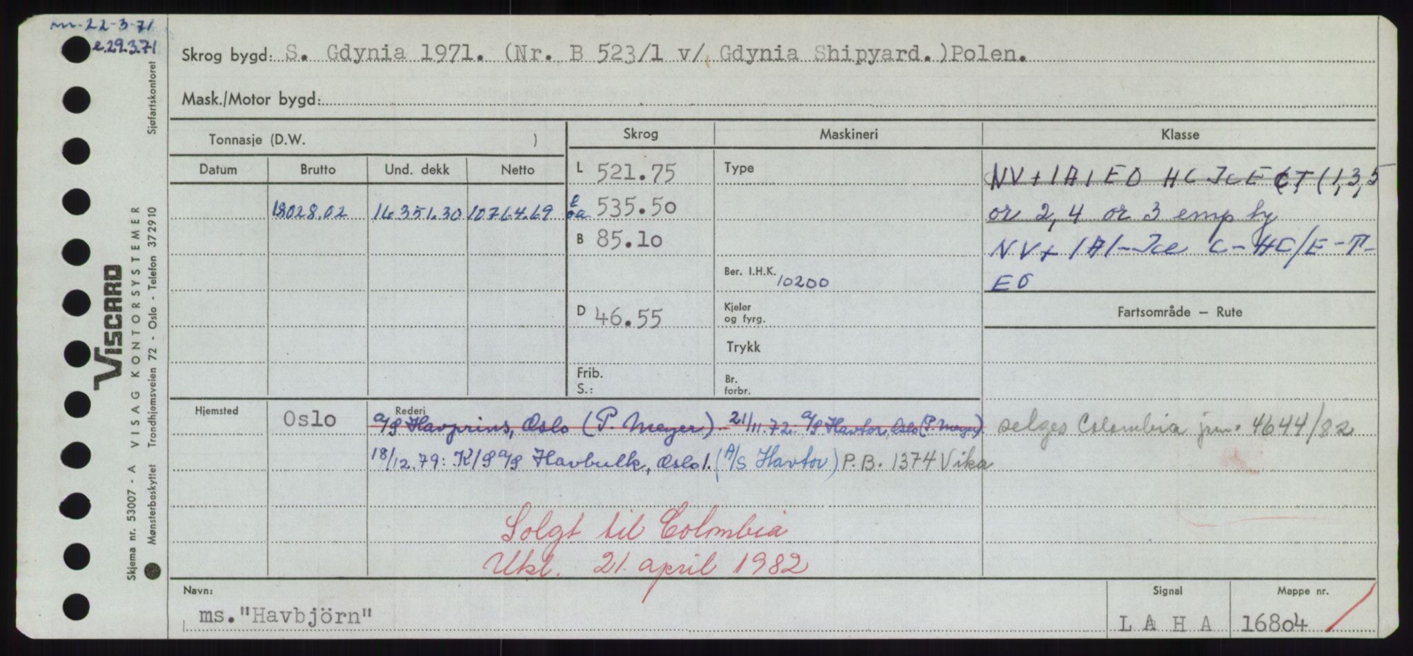 Sjøfartsdirektoratet med forløpere, Skipsmålingen, RA/S-1627/H/Hd/L0014: Fartøy, H-Havl, p. 457