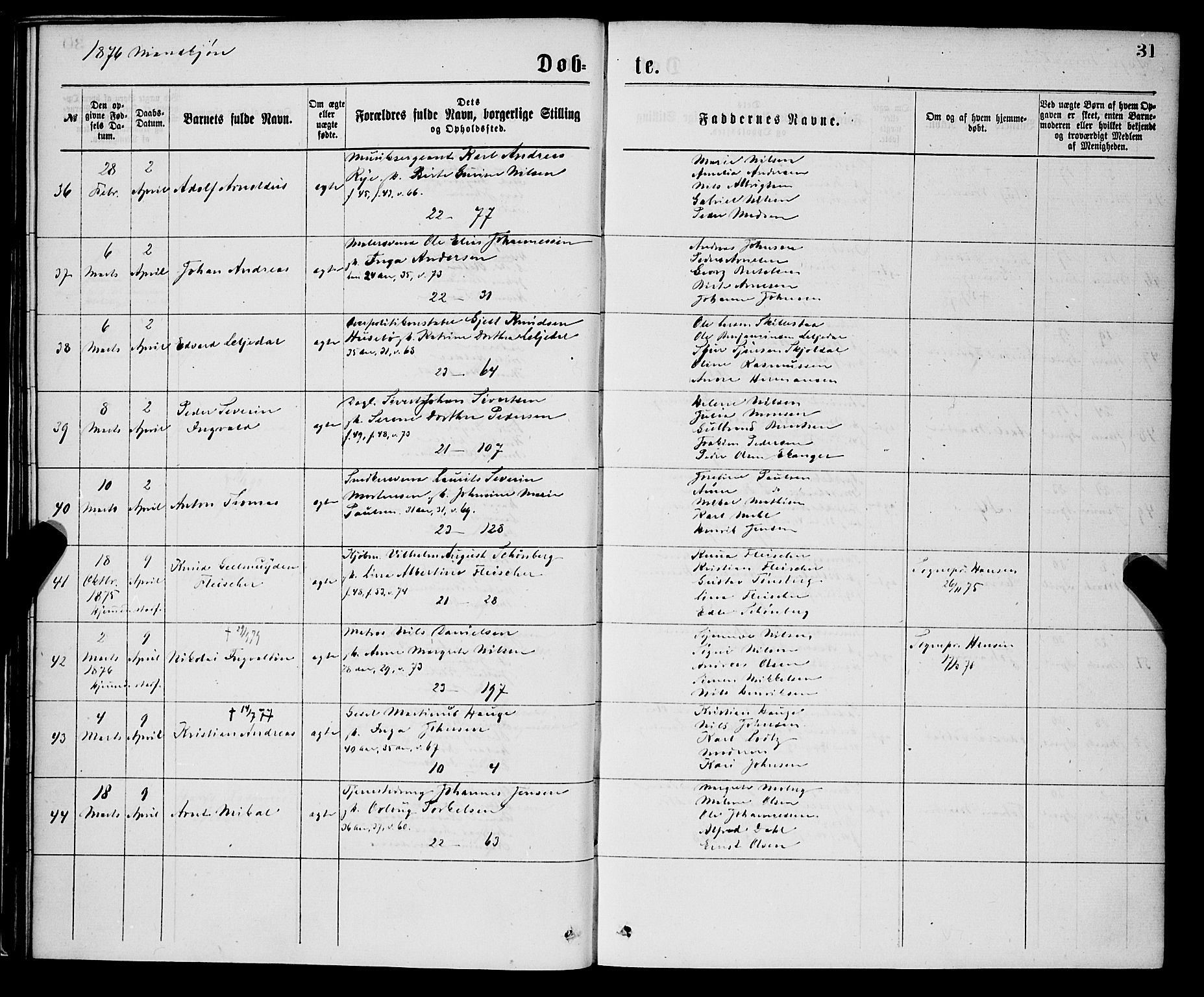 Korskirken sokneprestembete, AV/SAB-A-76101/H/Hab: Parish register (copy) no. B 7, 1874-1878, p. 31