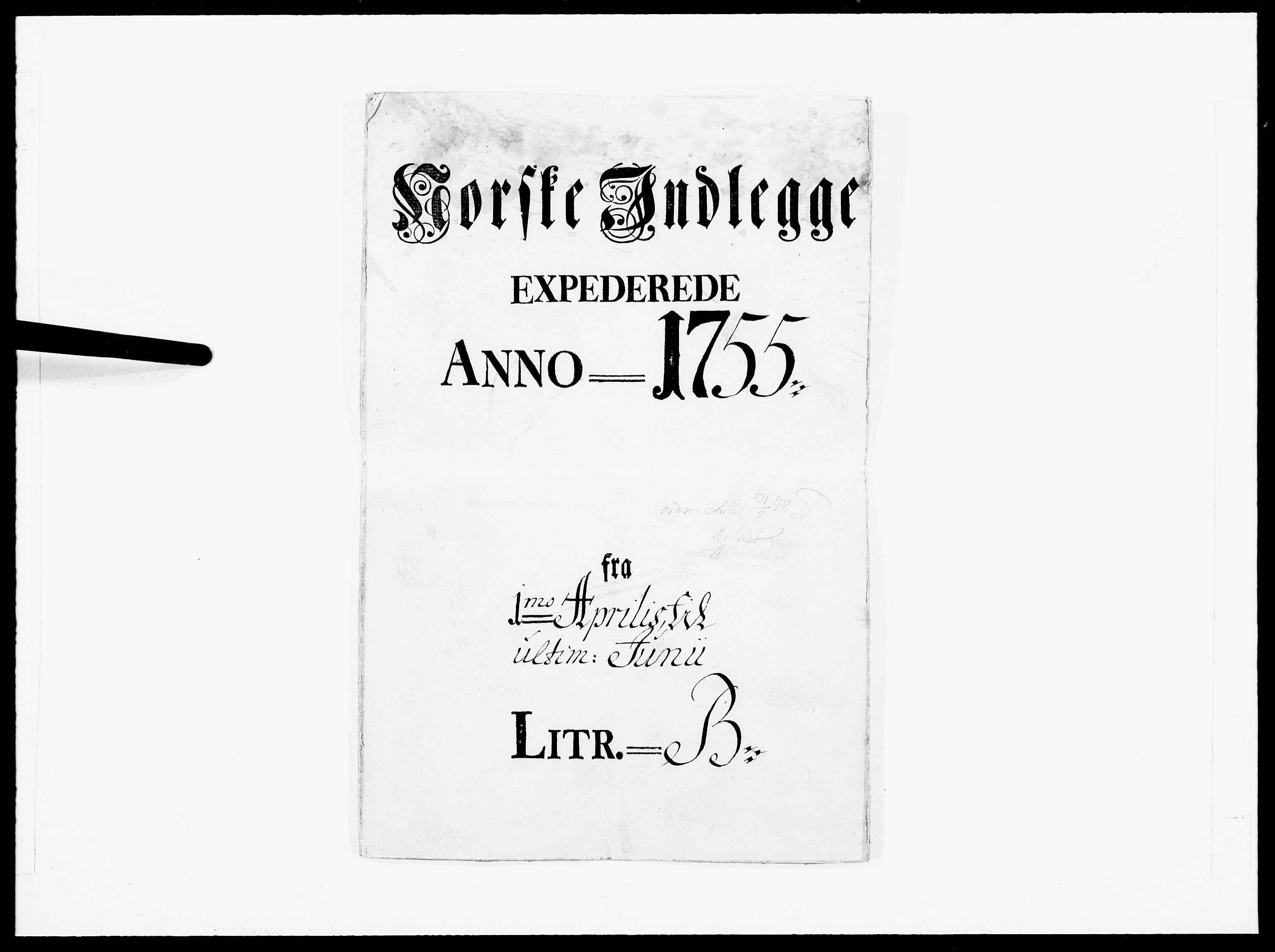 Danske Kanselli 1572-1799, RA/EA-3023/F/Fc/Fcc/Fcca/L0169: Norske innlegg 1572-1799, 1755, p. 1