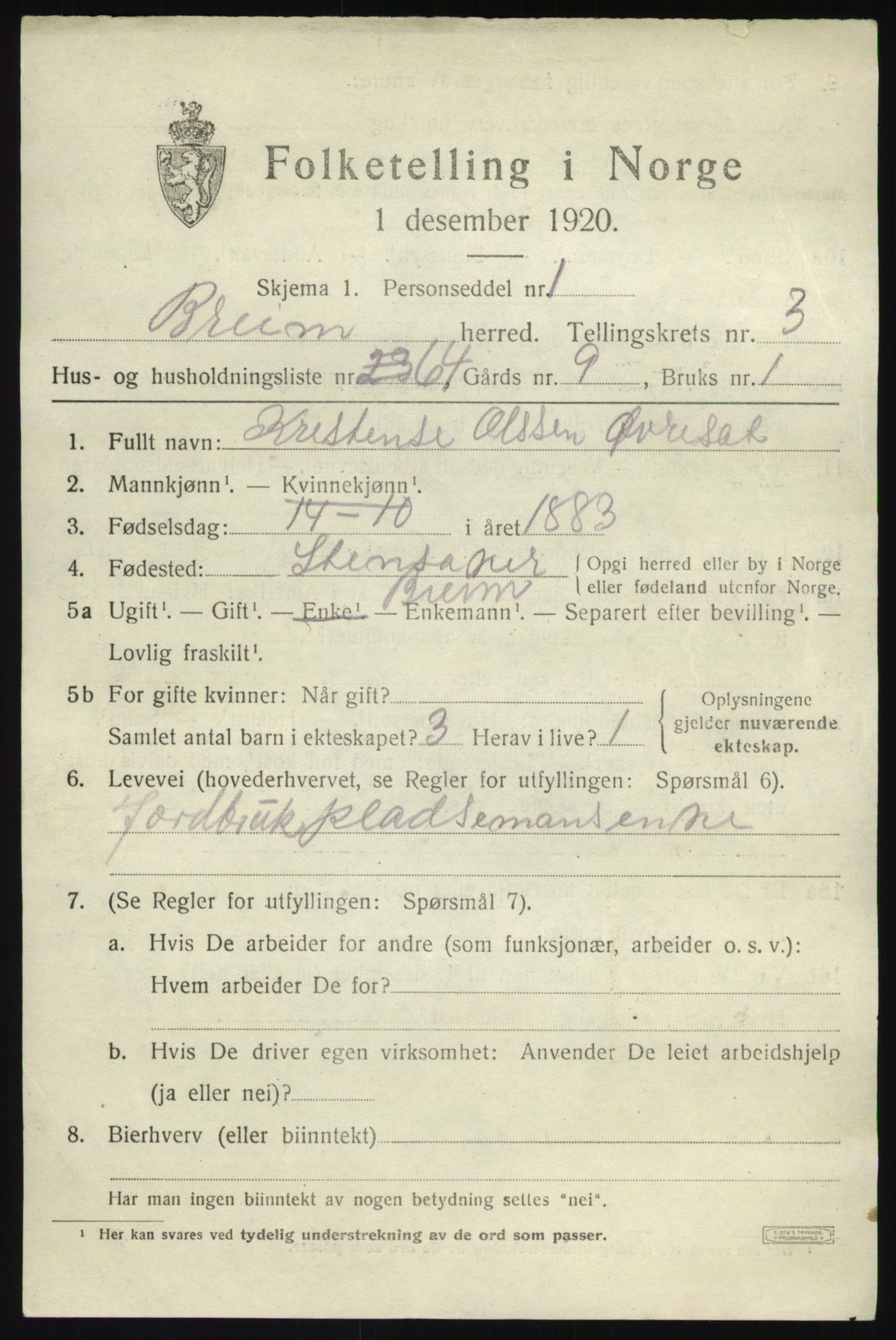 SAB, 1920 census for Breim, 1920, p. 2503