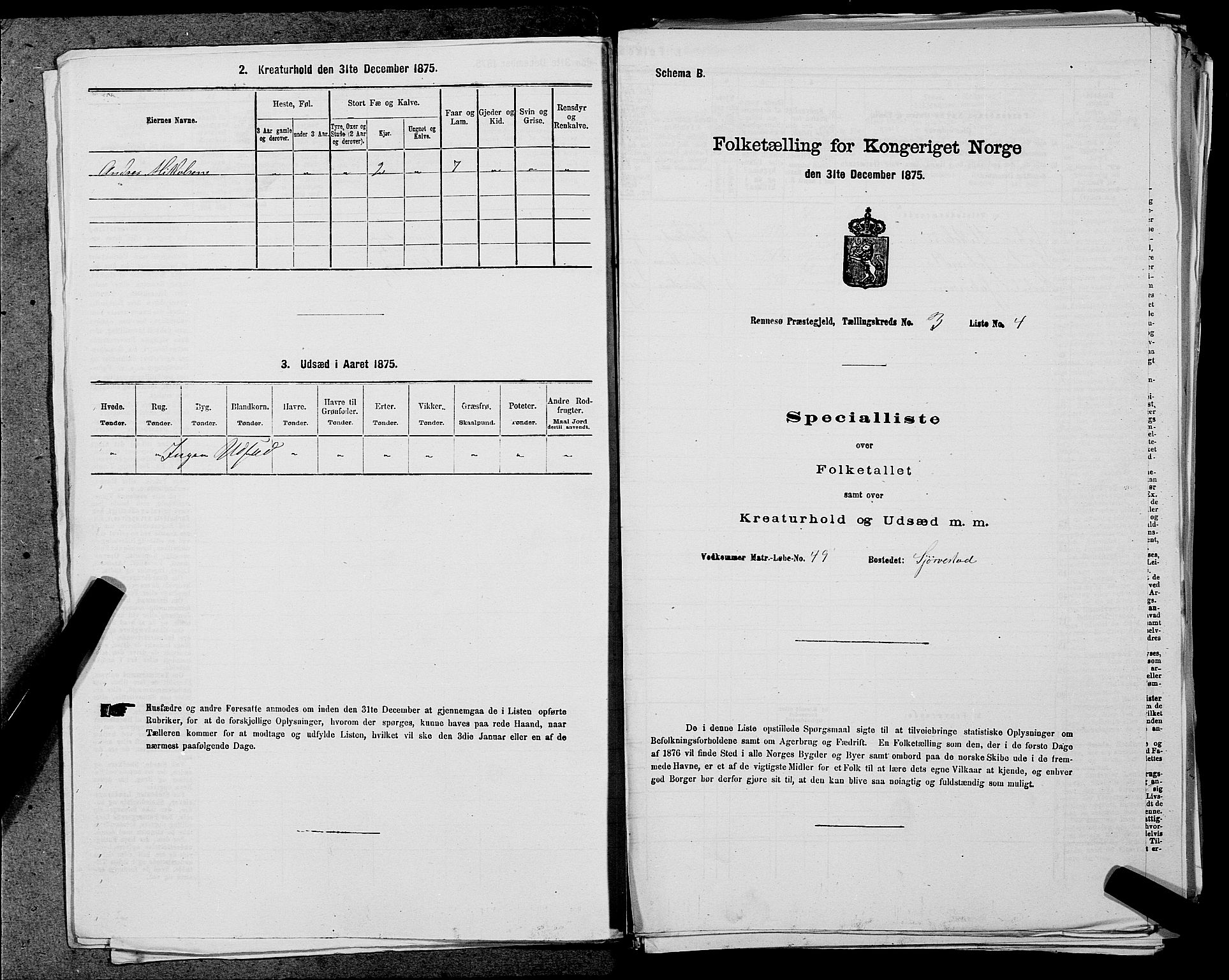 SAST, 1875 census for 1142P Rennesøy, 1875, p. 291