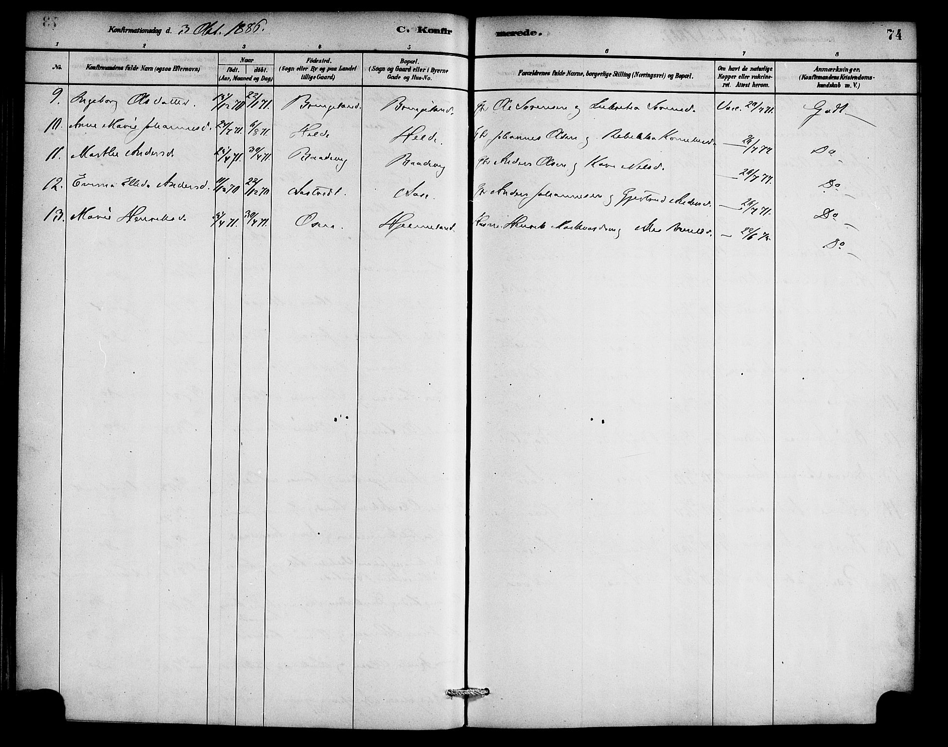 Gaular sokneprestembete, AV/SAB-A-80001/H/Haa: Parish register (official) no. C 1, 1882-1897, p. 74