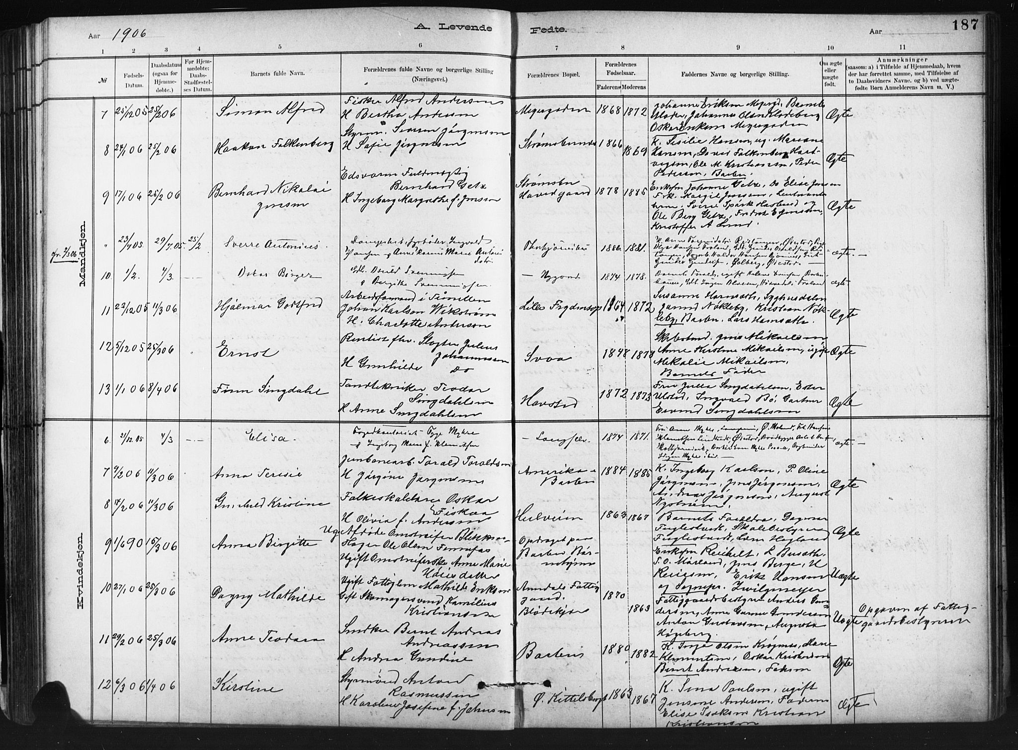 Barbu sokneprestkontor, SAK/1111-0003/F/Fb/L0002: Parish register (copy) no. B 2, 1890-1922, p. 187