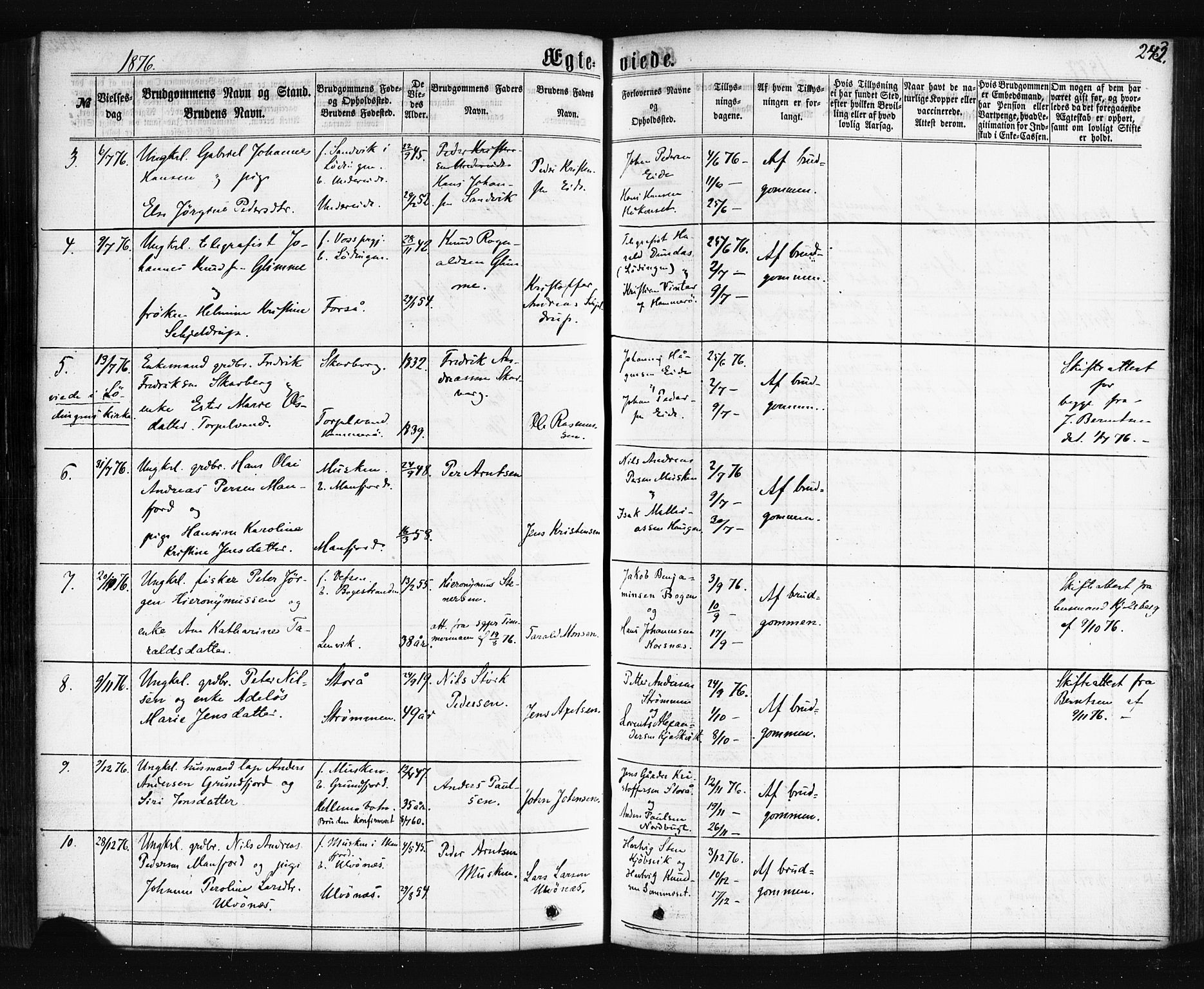 Ministerialprotokoller, klokkerbøker og fødselsregistre - Nordland, AV/SAT-A-1459/861/L0867: Parish register (official) no. 861A02, 1864-1878, p. 243