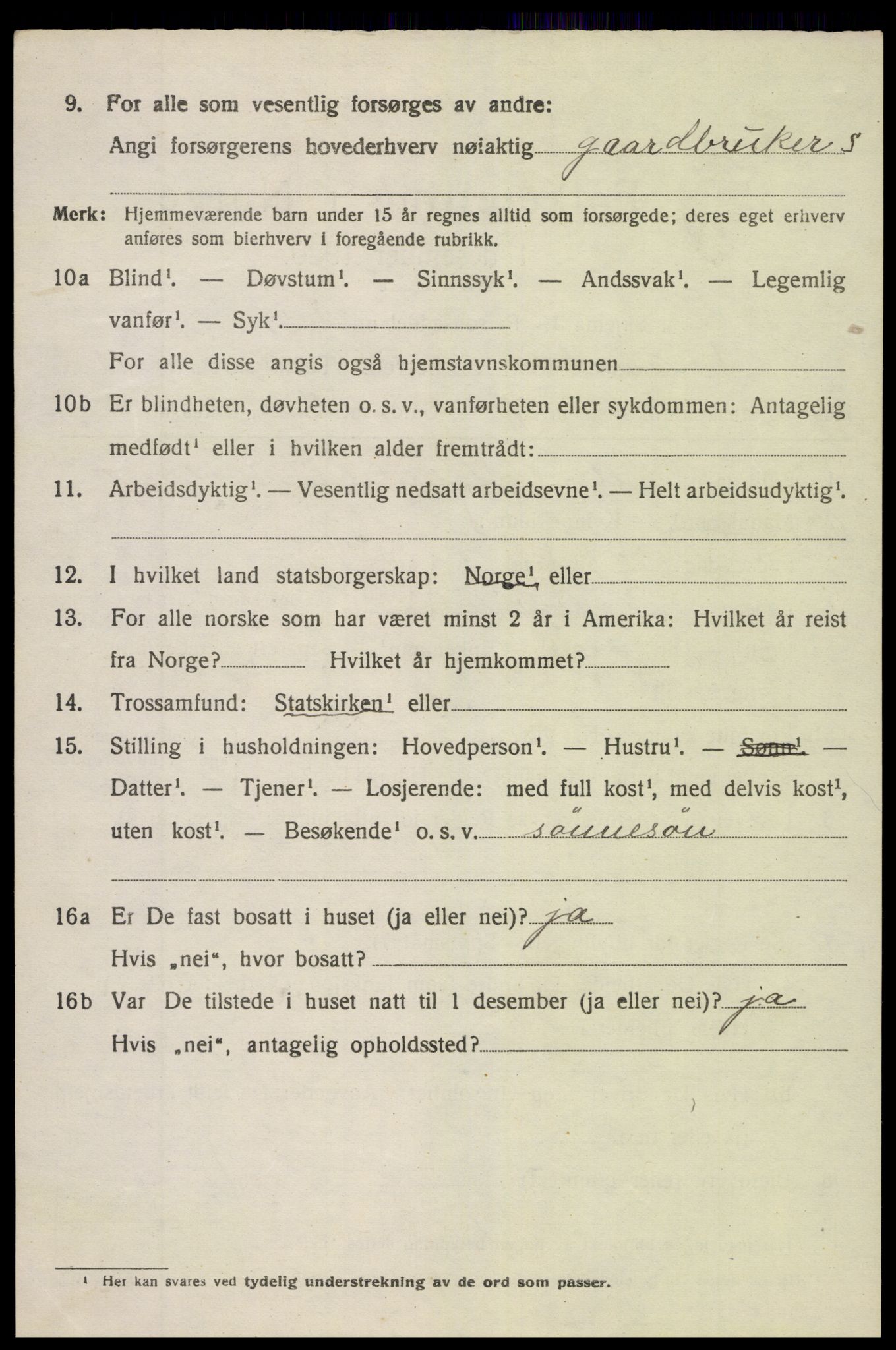 SAK, 1920 census for Vegårshei, 1920, p. 3797