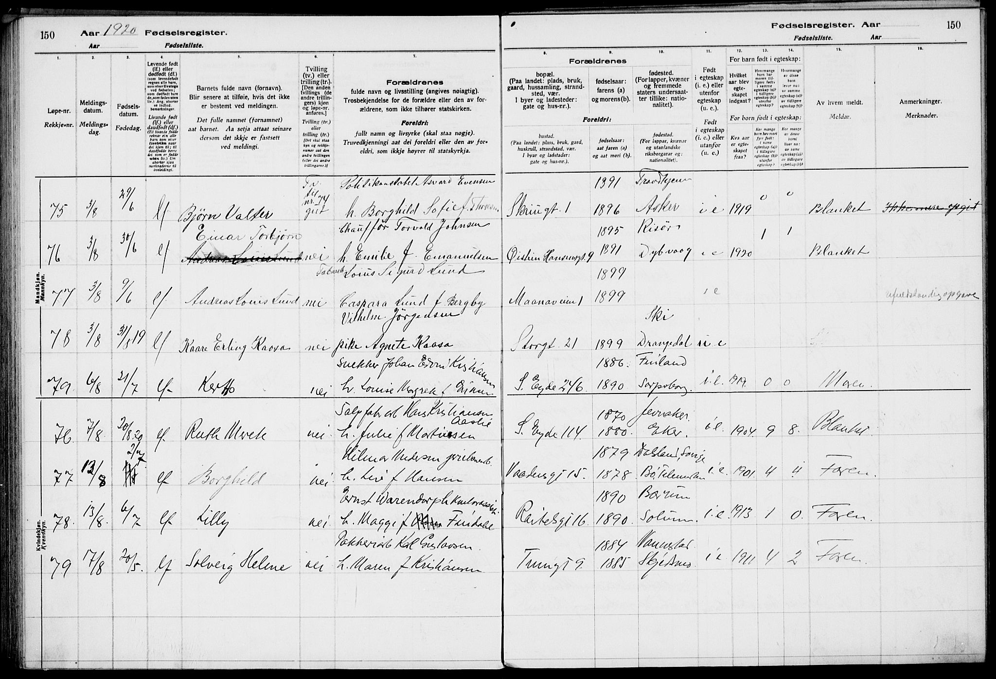 Rjukan kirkebøker, AV/SAKO-A-294/J/Ja/L0001: Birth register no. 1, 1916-1922, p. 150