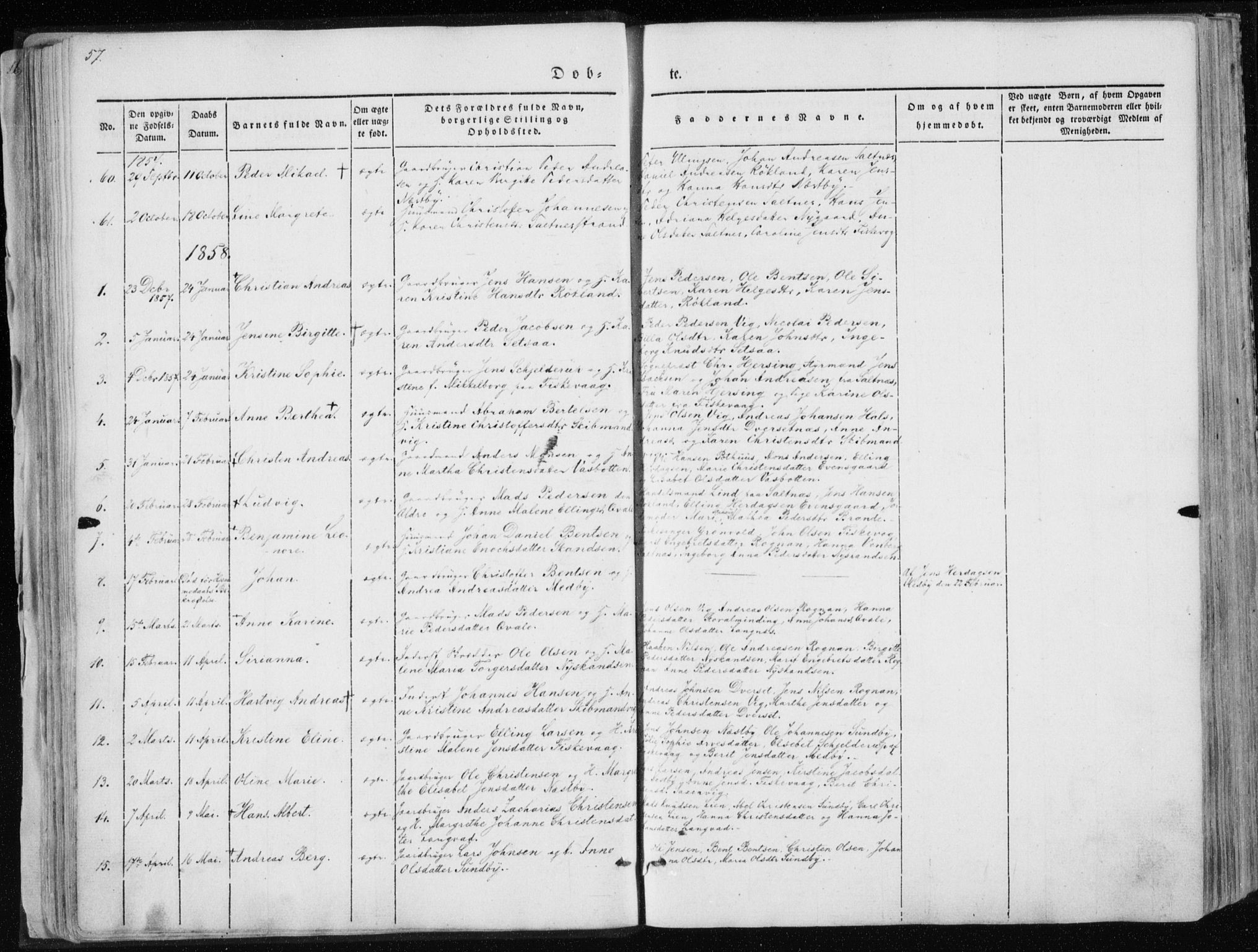 Ministerialprotokoller, klokkerbøker og fødselsregistre - Nordland, SAT/A-1459/847/L0666: Parish register (official) no. 847A06, 1842-1871, p. 57