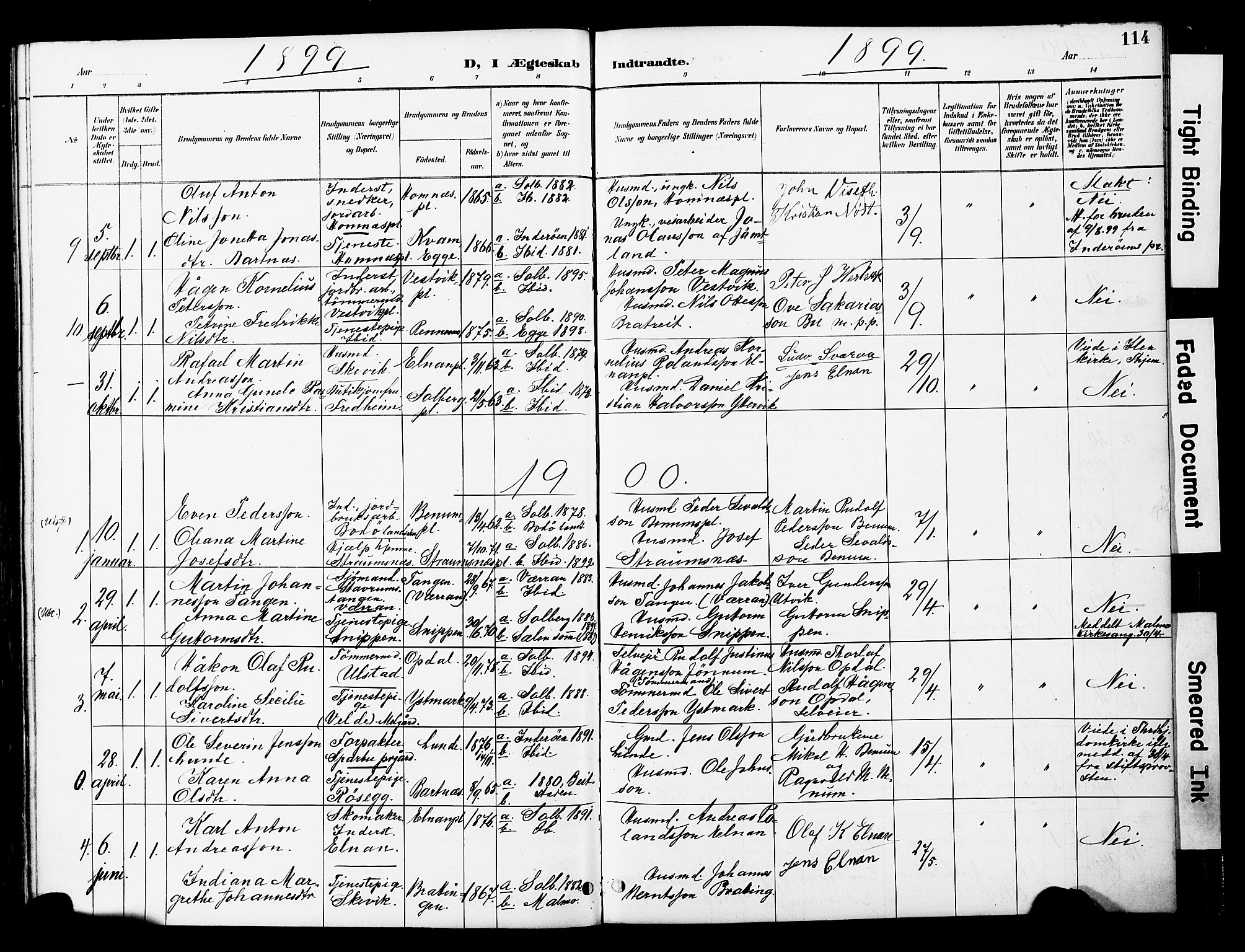 Ministerialprotokoller, klokkerbøker og fødselsregistre - Nord-Trøndelag, SAT/A-1458/741/L0396: Parish register (official) no. 741A10, 1889-1901, p. 114